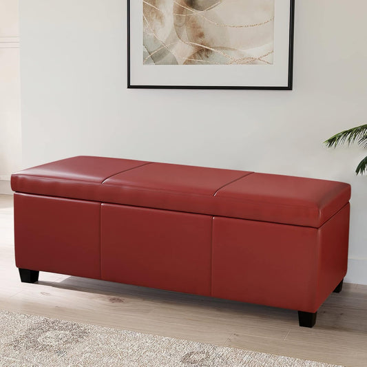 BELLEZE Storage Faux Leather Ottoman, 47 Inch Bench Bedroom Bench with Safety Close Hinge, Extra