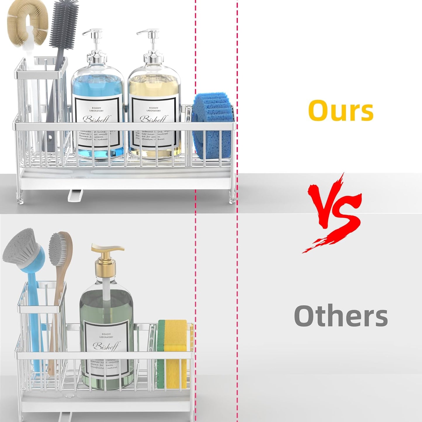 Moforoco Larger Version Sponge Holder for Kitchen Sink, Sink Caddy with High Brush Holder, Kitchen Sink Organizer Countertop Rustproof 304 Stainless Steel (Stainless Steel)