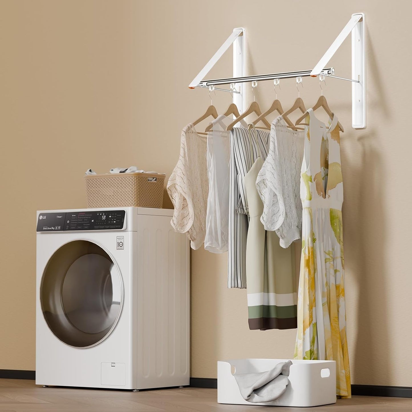 Clothes Drying Rack Retractable, Wall Mounted Clothes Hanger Rack for Laundry Room, Laundry Drying Rack with Clothes Rod Space Saving Closet Organizer Aluminium (White, 2P)