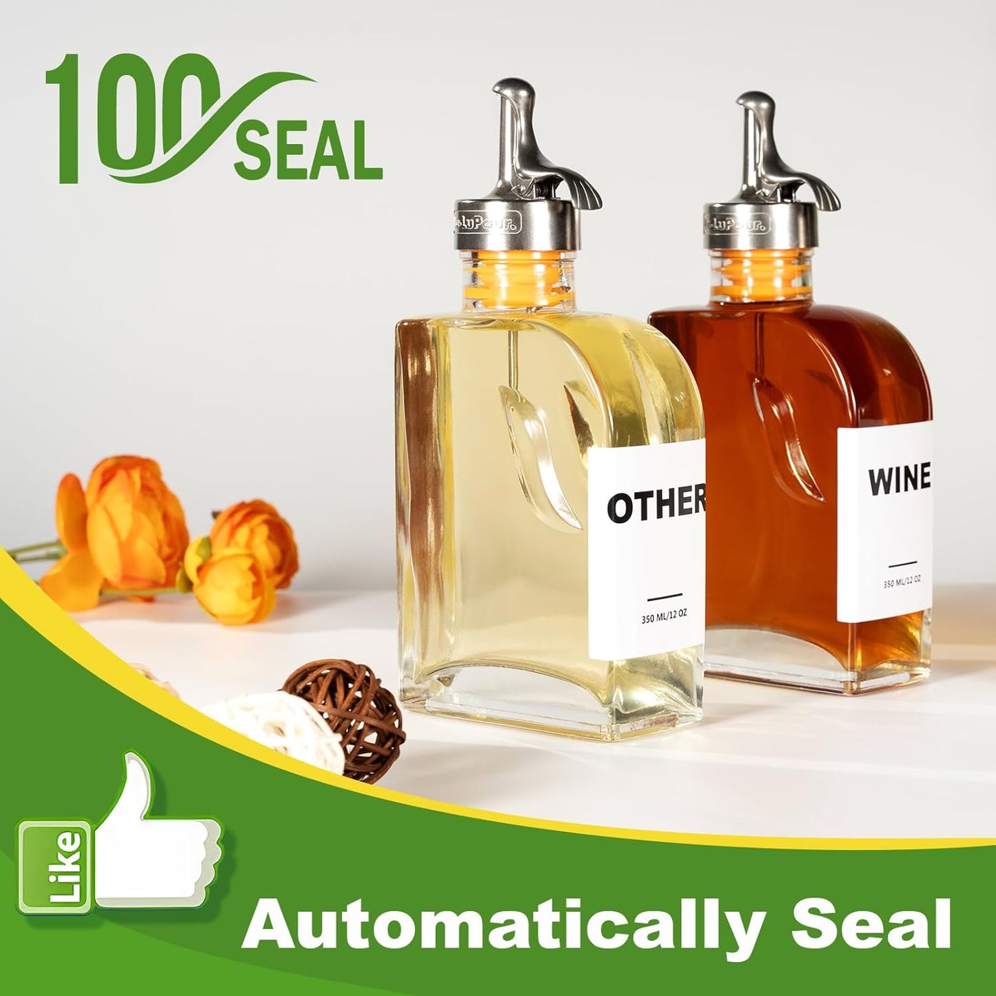 Glass Olive Oil Dispenser Bottle for Kitchen,Oil & Vinegar Dispenser Set, Coffee Syrup Bottles with Stainless Steel Pourers