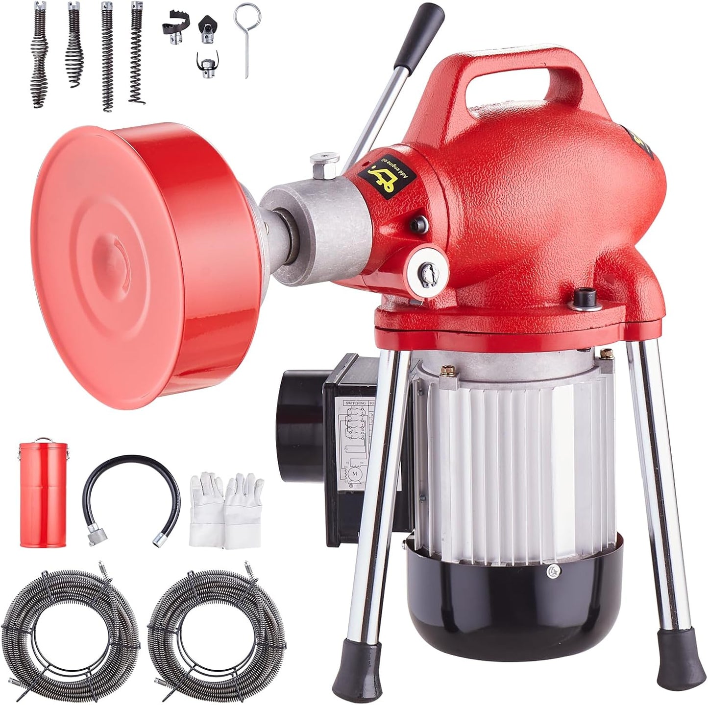 VEVOR Drain Cleaner Machine 120FT x 5/8 Inch, 370W Electric Sewer Snake Auger with 2 Sectional Steel Cables(120' x 5/8" and 23' x 3/8"), 7 Cutters and CW/CCW Control for 1.6" to 4" Pipes