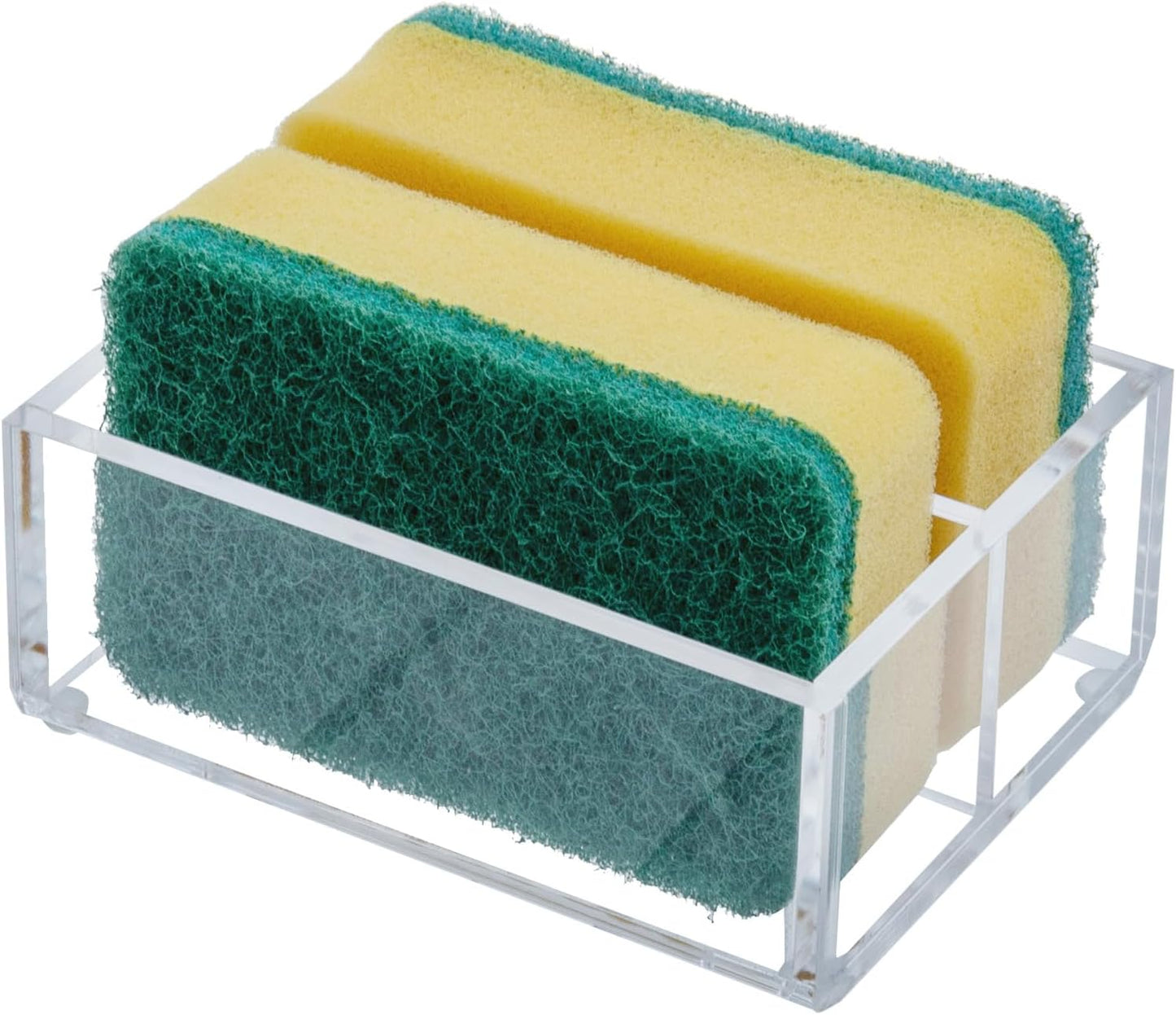 MyGift Modern Premium Clear Acrylic Sponge Holder for Kitchen Sink, Counter Dual Sponge Storage Rack, Countertop Caddy with 2 Compartments for Dish Cleaning Sponges or Scrubbing Pads