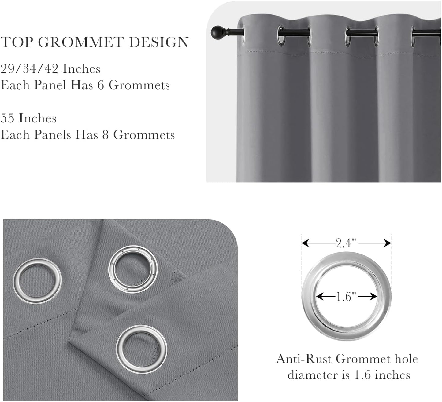 PONY DANCE Sliver Grey Short Blackout Curtains for Kitchen 45 Inch Length, Thermal Insulated Grommet Curtains for Bedroom, Black Out Drapes for Bathroom Small Window (2 Panels Set, 34 inches Wide)