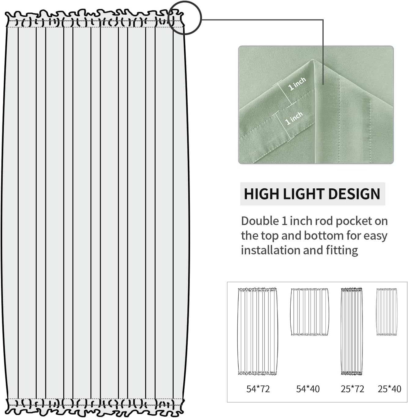 DWCN French Door Curtains – Rod Pocket Thermal Blackout Curtain for Doors with Glass Window, Kitchen and Patio Doors for Privacy, 54 X 72 Inches Long, 1 Curtain Panel with Tieback, Bean Green