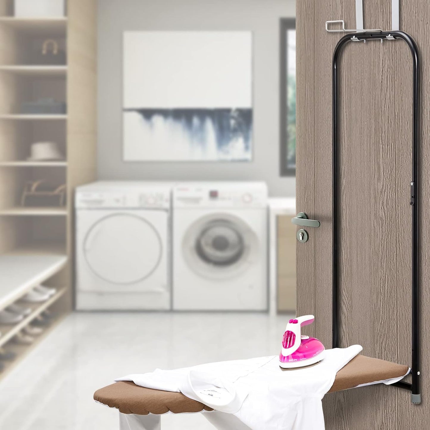 Seiritex Small Ironing Board Cover 13 x 37 inch, Fits Over The Door Ironing Board, Heat Reflective Thick Padding with Hook and Loop Fasteners, 3 Layers Iron Board Cover (Brown)