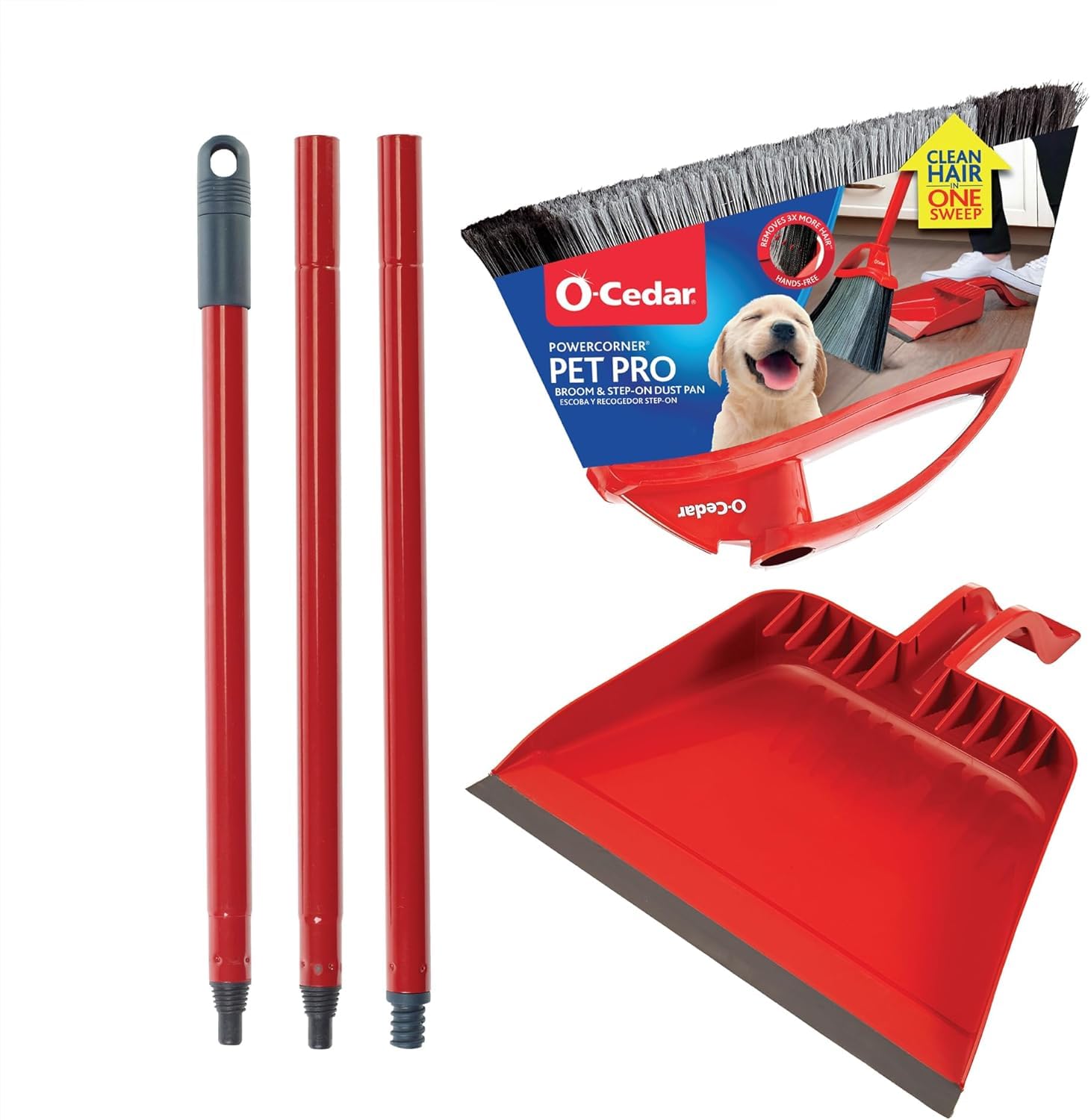 O-Cedar Pet Pro Broom with Step-On Dustpan | Remove 99% with One Sweep | Removes 3 Times More Pet