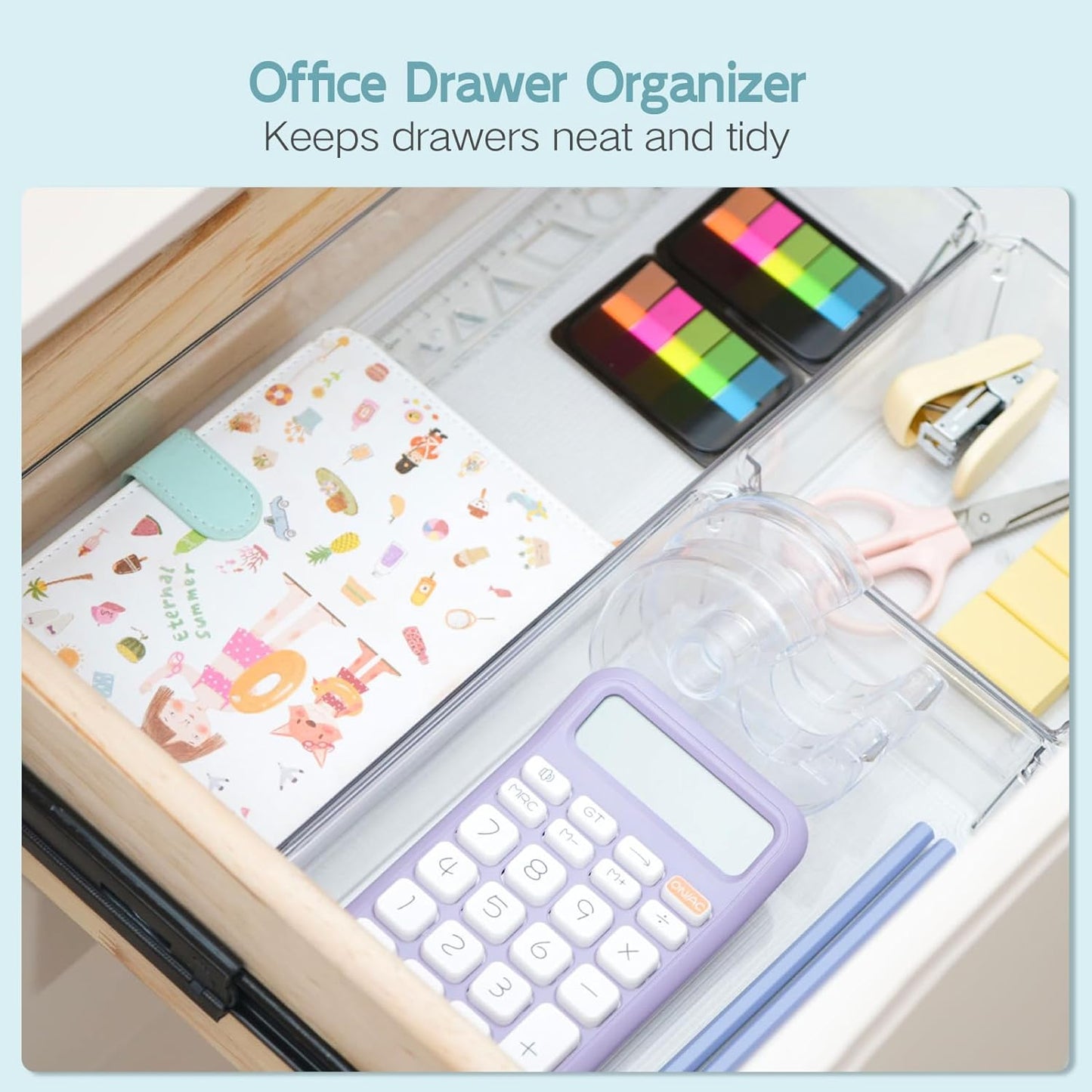 12 Pack Large Clear Plastic Drawer Organizer Trays, Desk Drawer Organizers and Storage Dividers, Non-Slip Storage Bins for Jewelry, Snacks, Office, Bathroom, Bedroom and Kitchen