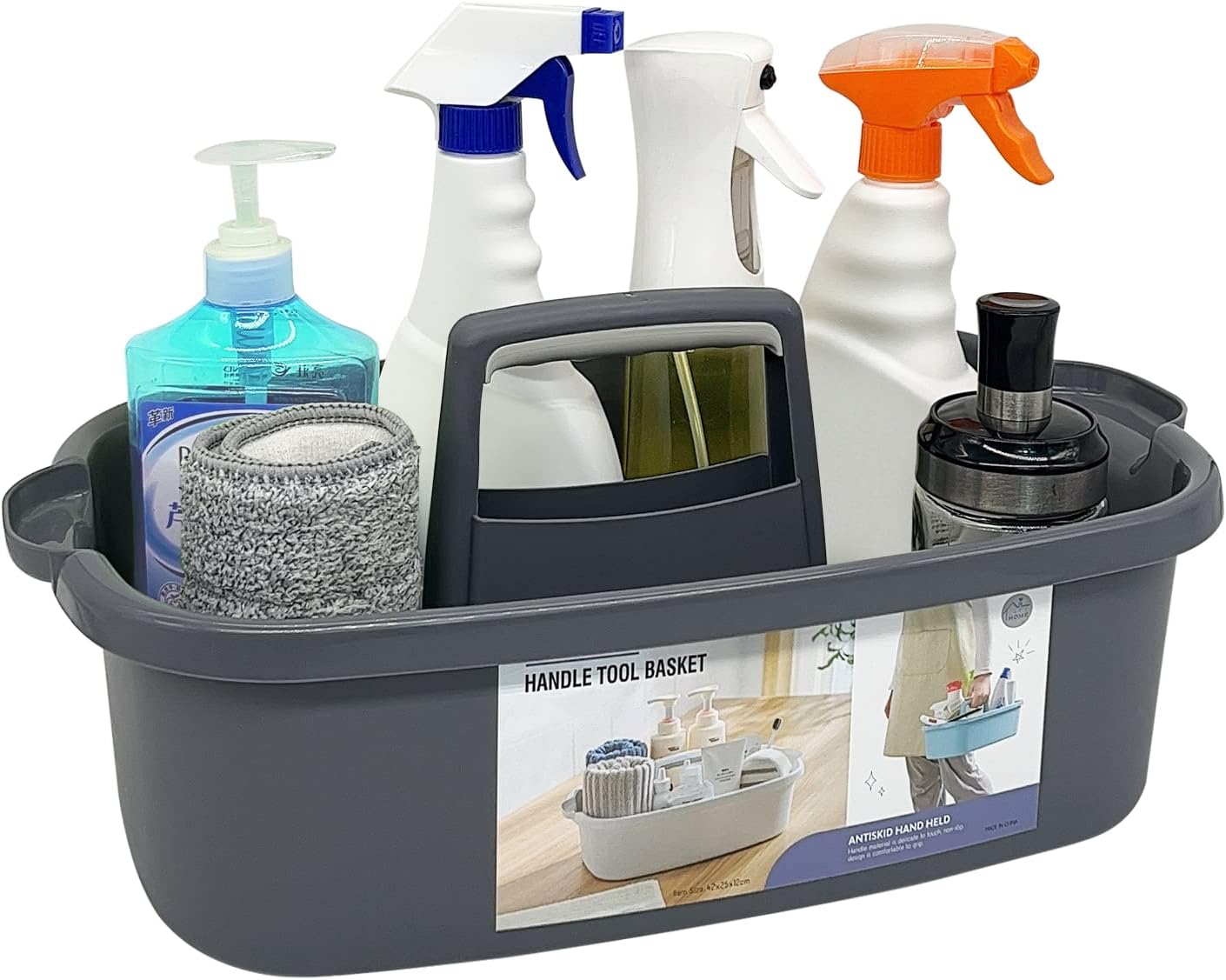 Multi-Purpose Plastic Cleaning Caddy with Handle, Shower Caddy Organizer/Storage Basket/Totes Portable for Bathroom Supplies, Cleaning Products, Under Sink Tool, Housekeepers (Grey)