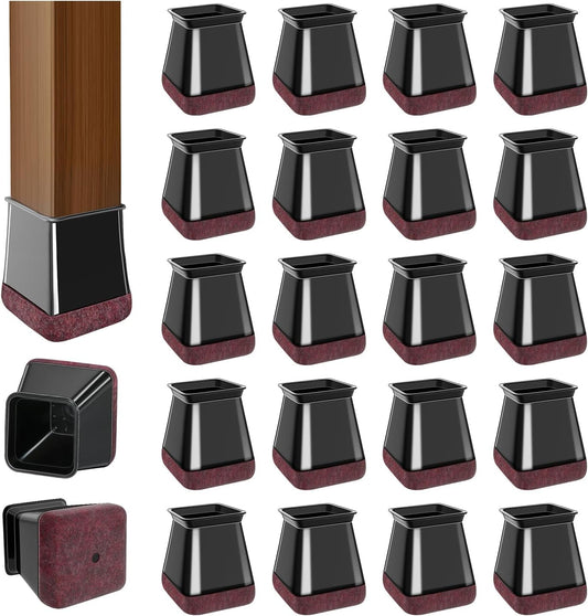 20 Pcs Chair Leg Floor Protectors for Hardwood Floors, Black Rubber Furniture Sliders with Felt