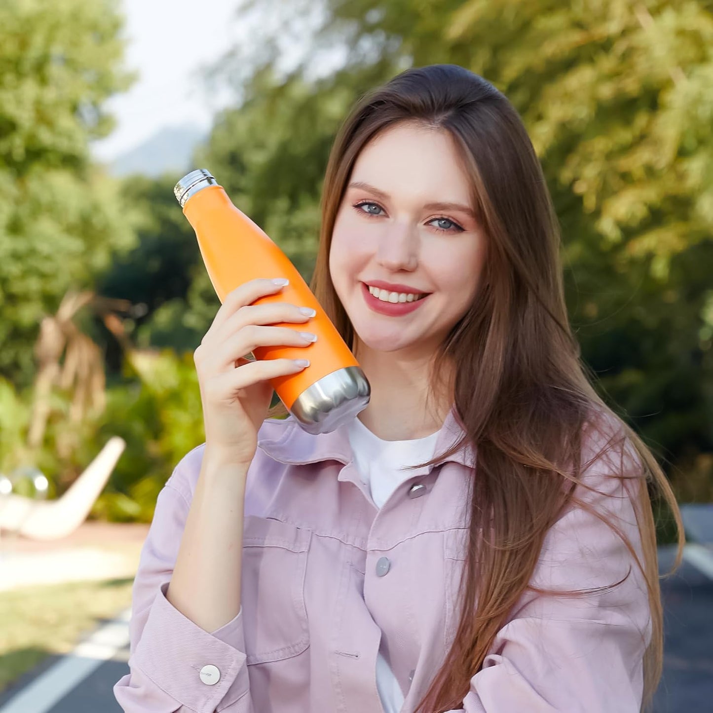 MEWAY 17oz Sport Water Bottle 4 Pack Vacuum Insulated Stainless Steel Leak-Proof Double Wall Cola Shape Water Bottle,Keep Drinks Hot & Cold(Orange,4 Pack)