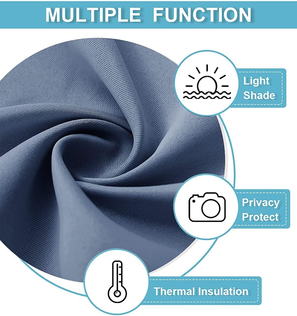 RYB HOME Blackout Curtains for Small Window - Thermal Insulated Noise Reducing Energy Efficiency Small Window Decor for Closet Basement Cafe, 52 inches Wide x 36 inches Long, Stone Blue, 1 Pair