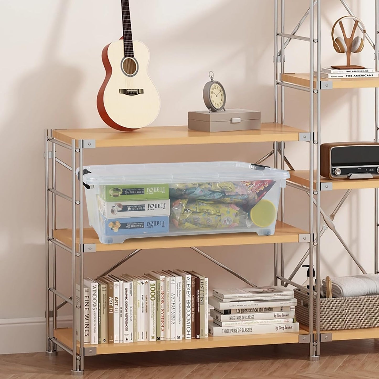 4 Pack 20 L Plastic Under Bed Storage Box with Lid, Clear Plastic Storage Bins Under Bed with Wheels