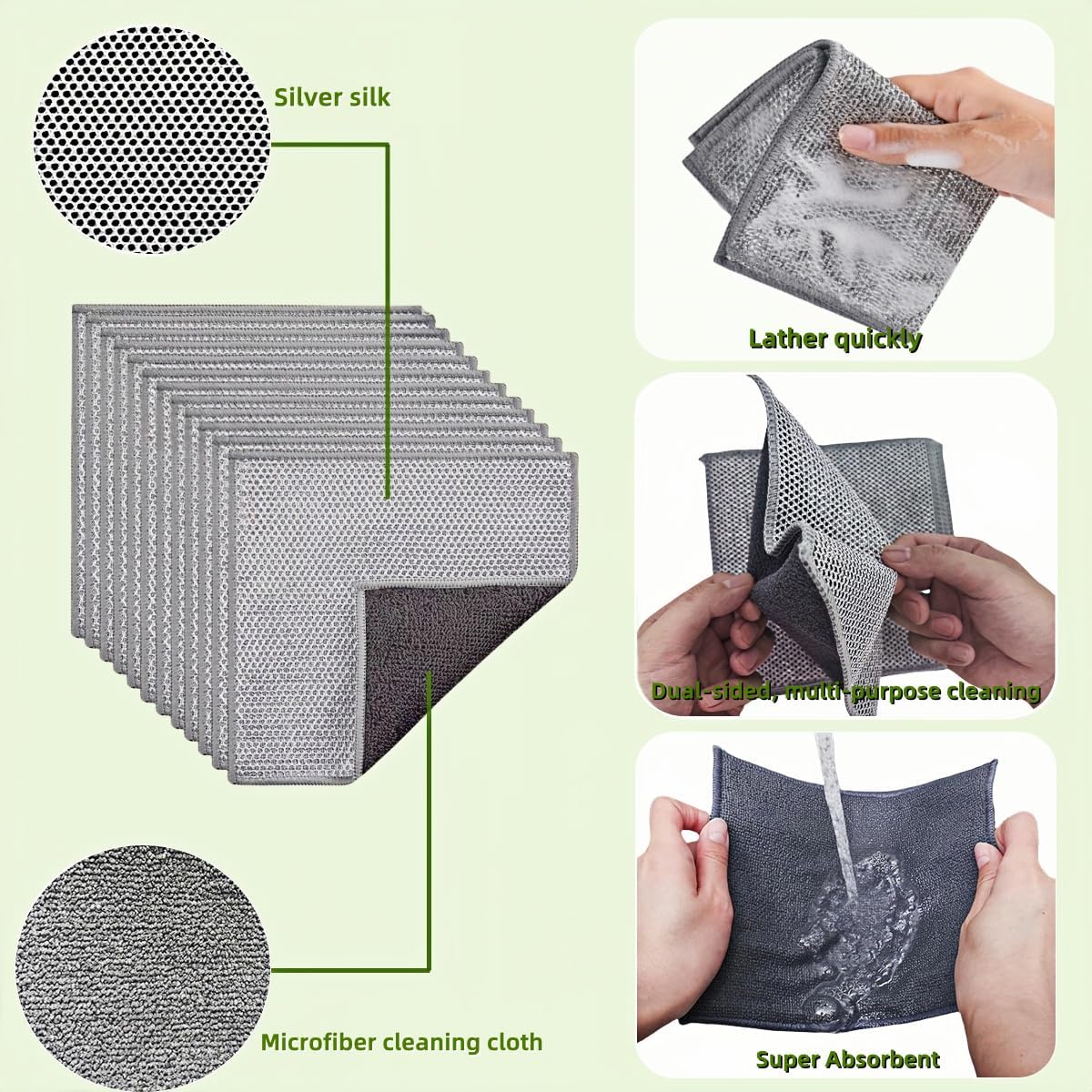 Stainless Steel Scrubber and Cleaning Rags - Non Scratch Wire Dishcloth for Washing Dishes, Durable Steel Wool Scrubber and Kitchen Dish Towels (New 6pcs)