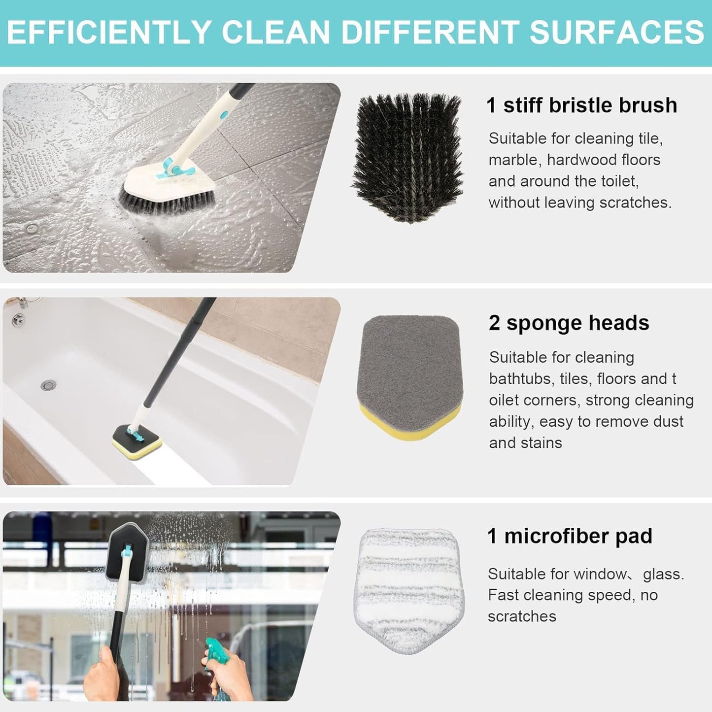 Cleaning Brush for Bathroom Kitchen Bathtube Toilet All Purpose Sponge Brush with Ergonomic Handle (5)