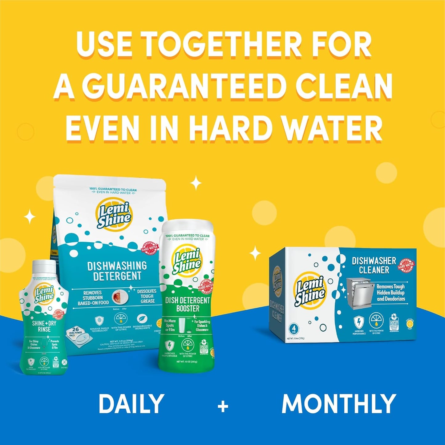 Lemi Shine Dish Detergent Booster, Hard Water Stain Remover, Multi-Use Citric Acid Cleaner 10 oz, Pack of 8