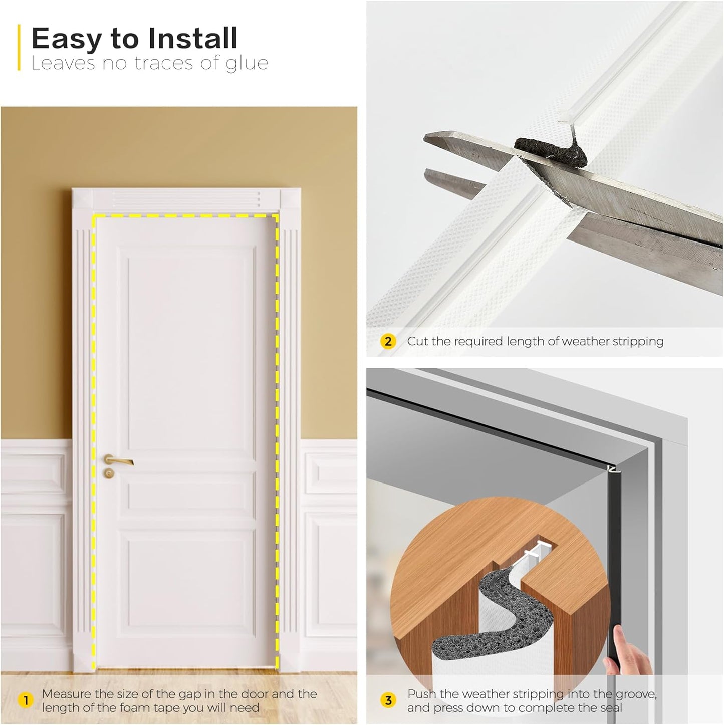Ravinte Weather Stripping Door Seal Strip Soundproof "Q" Foam Weather Stripping for Door Frame, Exterior Door Weather Stripping for Large Gap, Easy to Install（White, 28FT)