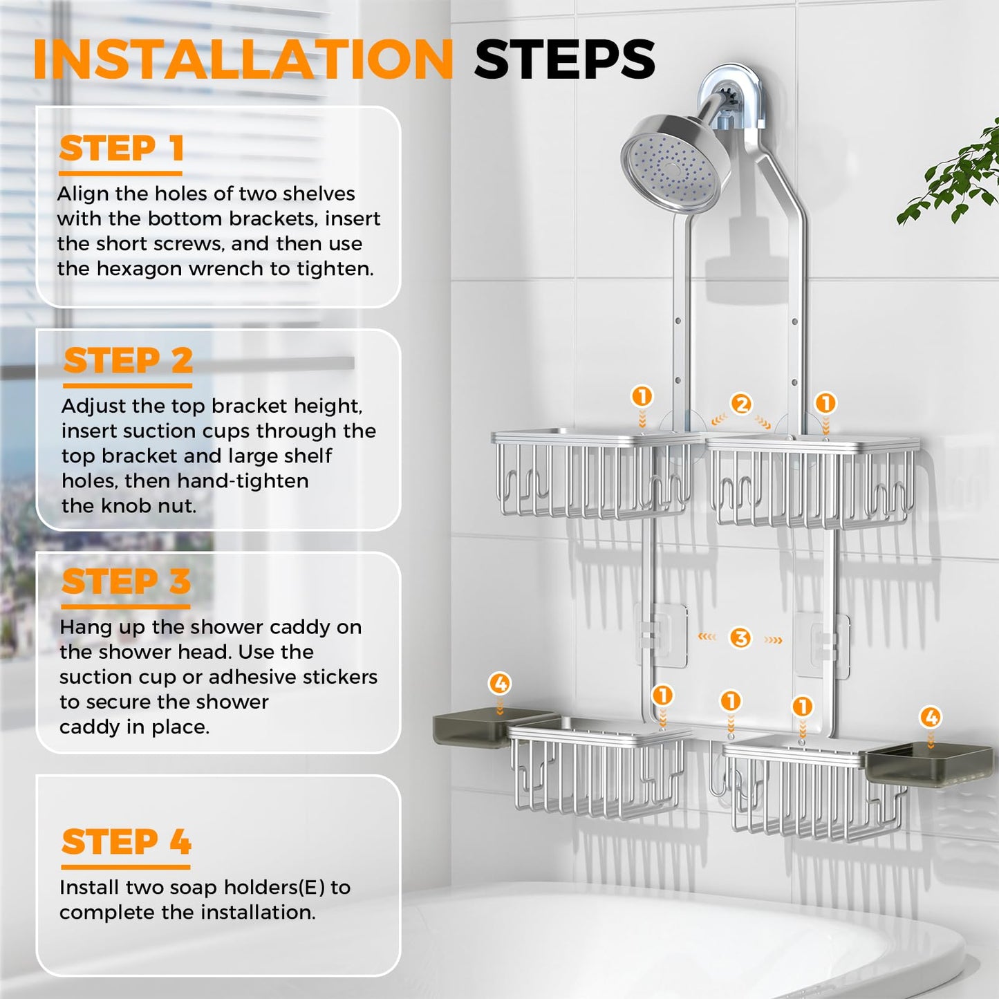 Adjustable Aluminum Shower Caddy Hanging for Handheld Showerhead, Silver