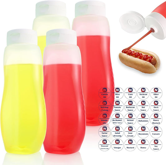 Condiment Squeeze Bottles for Ketchup Hot Sauce Liquids Oil with Caps for Condensed Milk and Mustard Salad Dressing Dispenser Clear Plastic Bottles Dressing Container LD PE 18 oz 4 Pcs