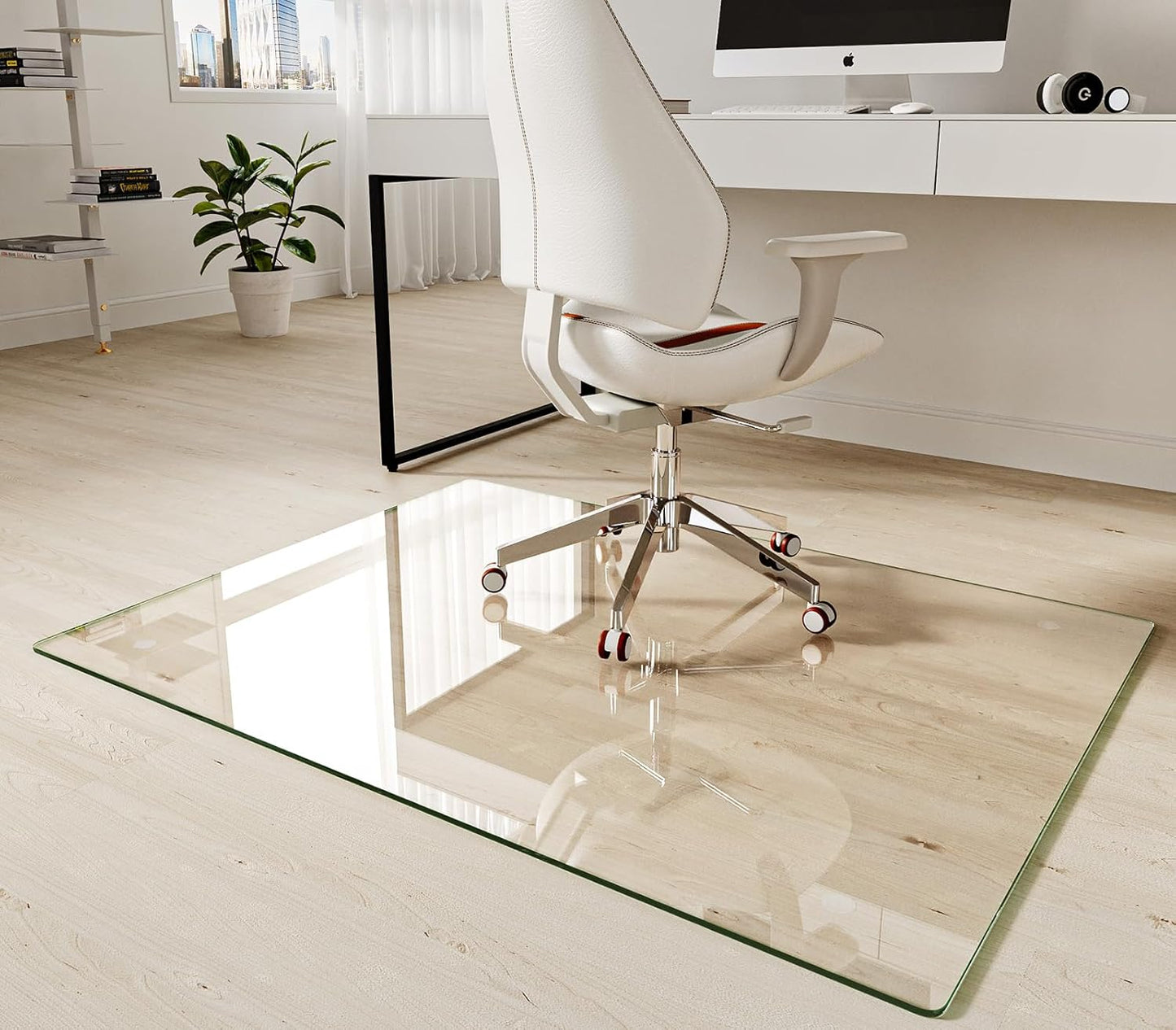 Koonmi Tempered Glass Chair Mat 36"x48" - Premium Office Chair Mat for Hardwood Floors & Low-Pile Carpet with 4 Non-Slip Pads - Thick Scratch-Resistant Surface