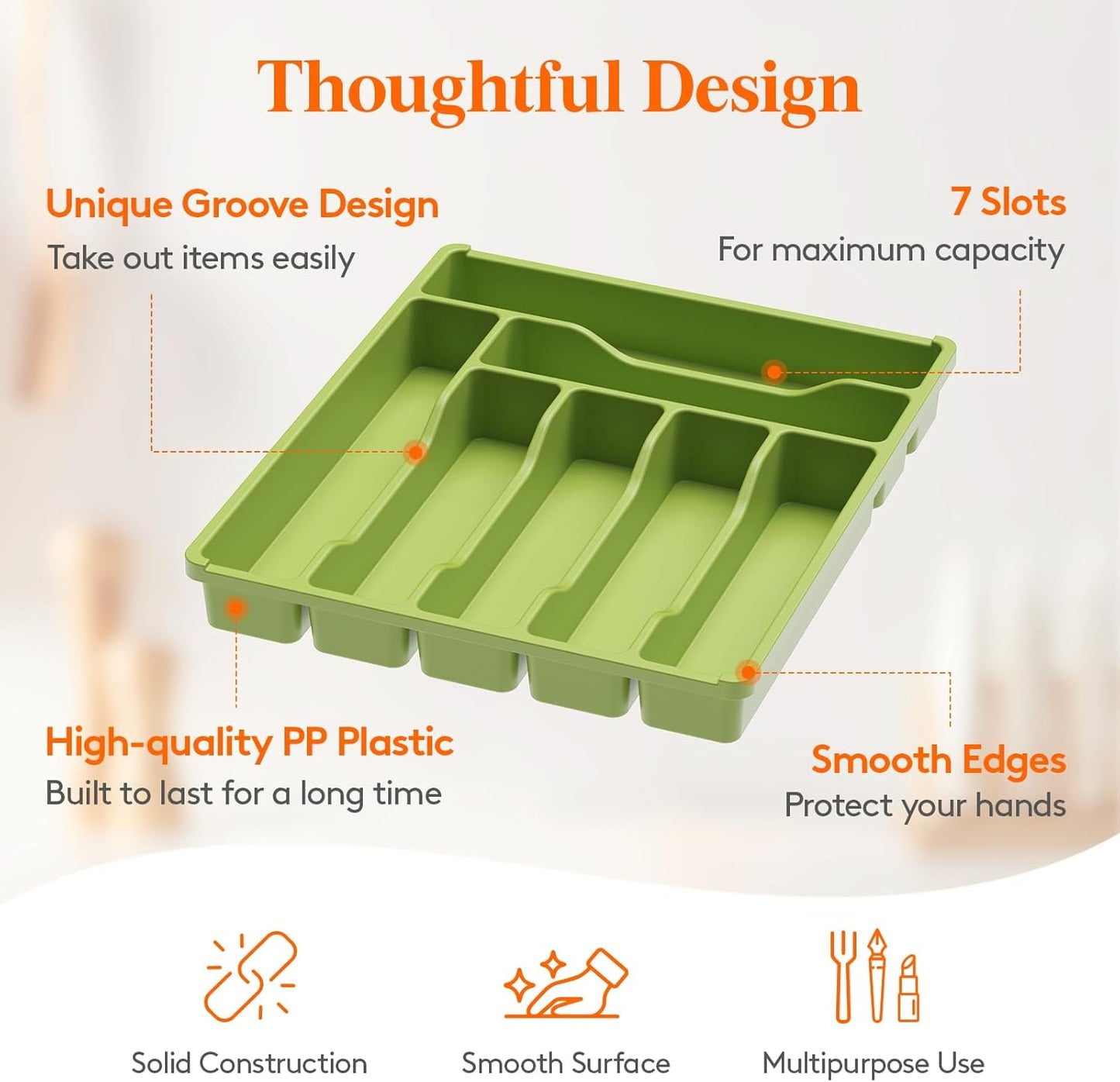 Lifewit Silverware Drawer Organizer Tray, Plastic Cutlery Storage for Kitchen Drawer, Flatware and Utensil Holder Divider for Spoons Forks Knives Tableware, 7 Compartment, Green