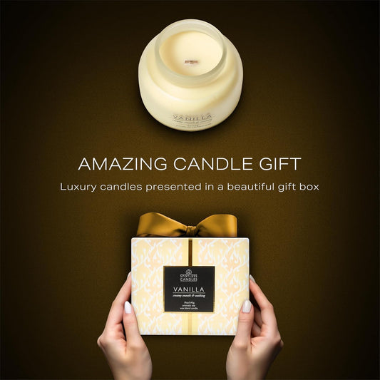 Volcano Vanilla Candle 19oz:- with a Crackling Wooden Wick in Large 4" x 5" Large Elegant White