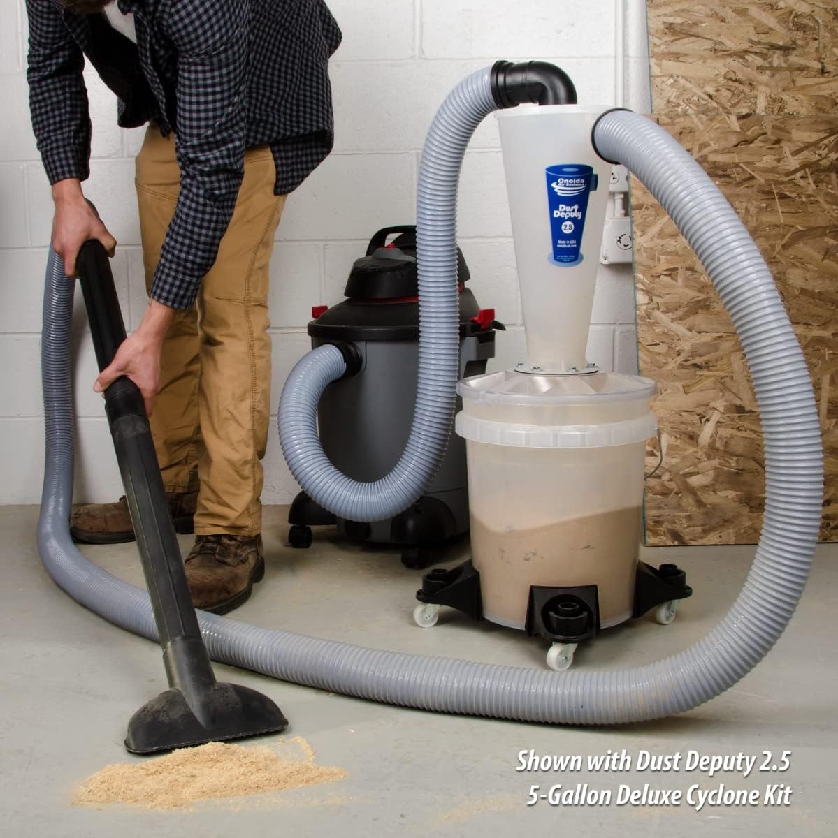 Oneida Air Systems Dust Collector & Cyclone Separator Kit w/ Clear Bucket, DD Deluxe 5-Gal - Portable Cyclone Machine for Wet and Dry Shop Vacuums