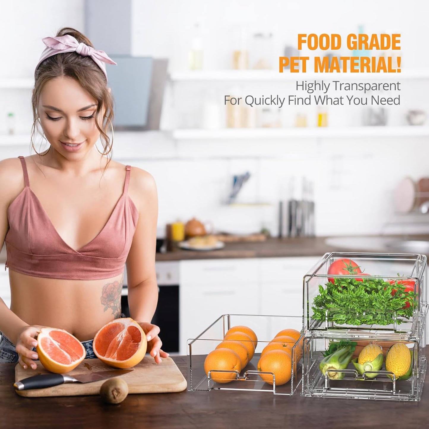 2 Pack Stackable Storage Drawers - Clear Refrigerator Drawers for Refrigerator Organizers and Storage, Acrylic Fridge Drawer Organizer with Handles for Bathroom, Undersink, Cabinet, Pantry, etc