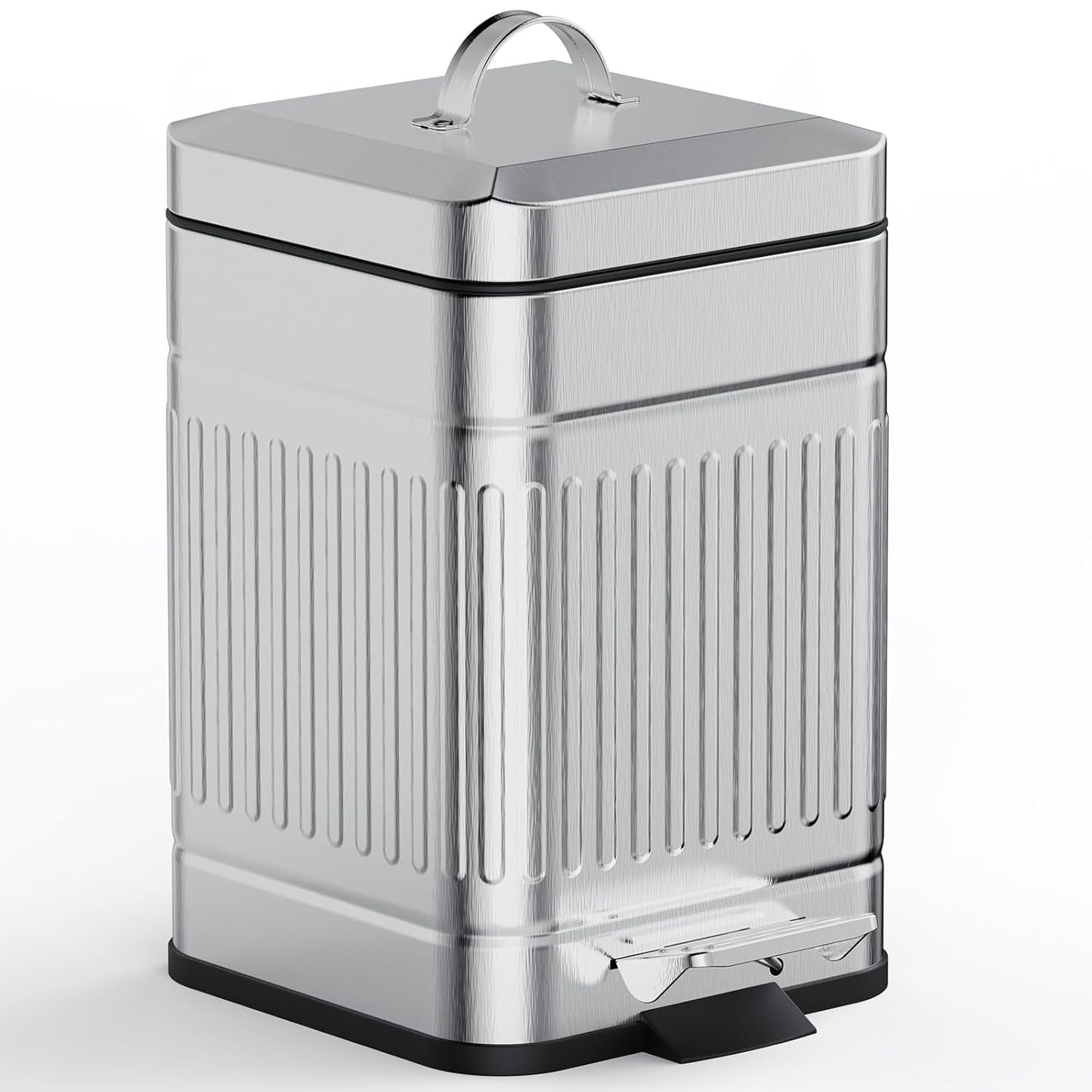 CEROELDA Small Trash Can with Lid-5L/1.3 Gal,Outdoor Dog Poop Garbage Can-Farmhouse Retro Metal Waste Bin w/Step Pedal for Bathroom Bedroom Office-Soft Close-Galvanized Steel…