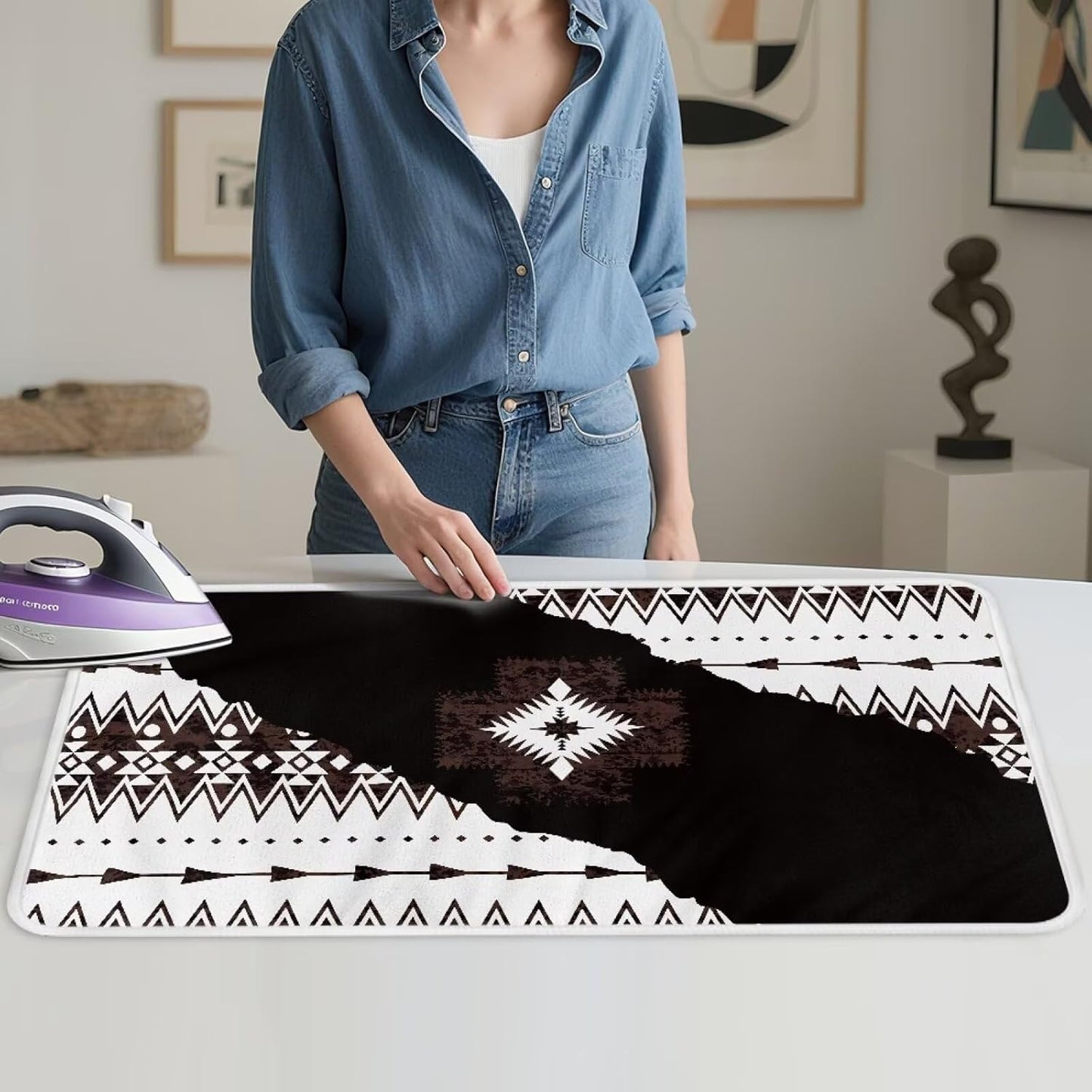 Aztec Print Ironing Mat Portable Ironing Pad Blanket for Table Top Heat Resistance Foldable Lightweight 32 x 16 Inch Small Ironing Pads for Washer,Dryer,Countertop