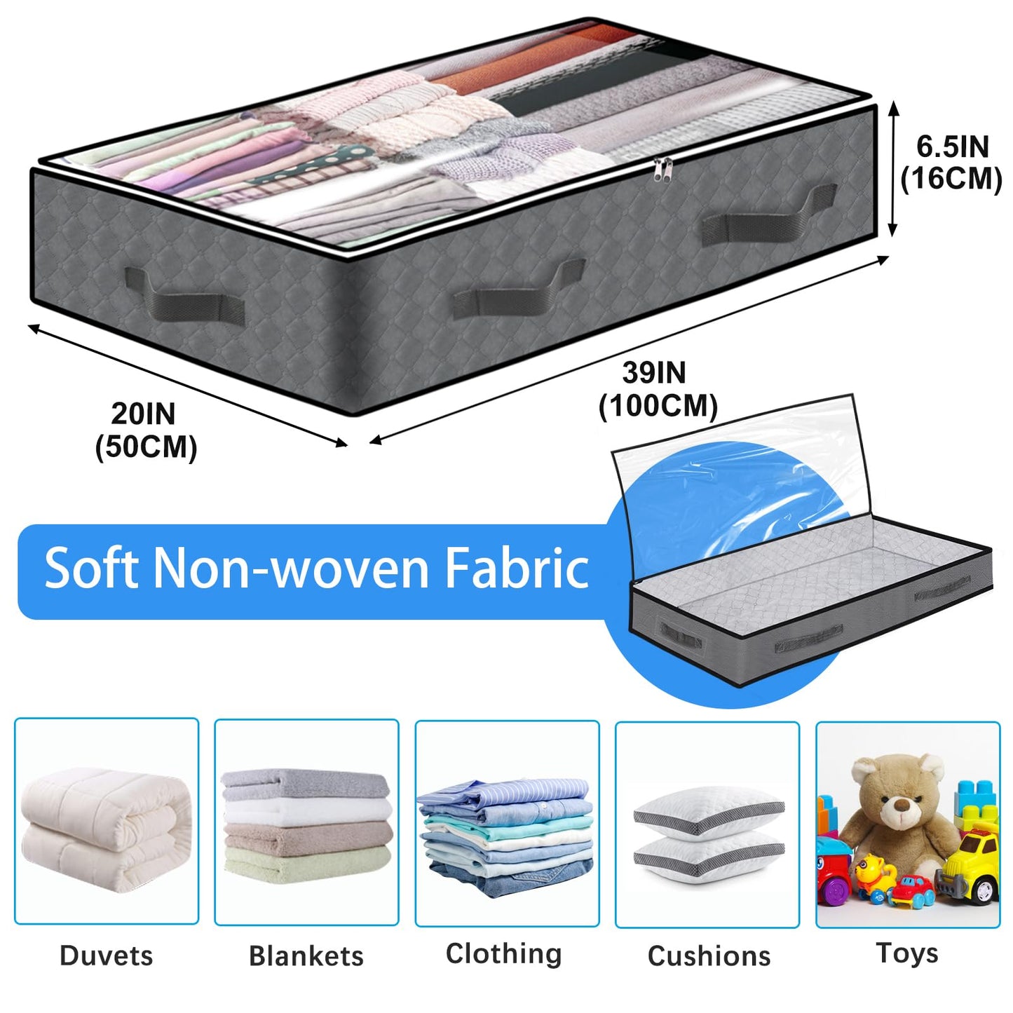 BiCINE 4 Pack Under Bed Storage, 90L Foldable Closet Containers Organizers
