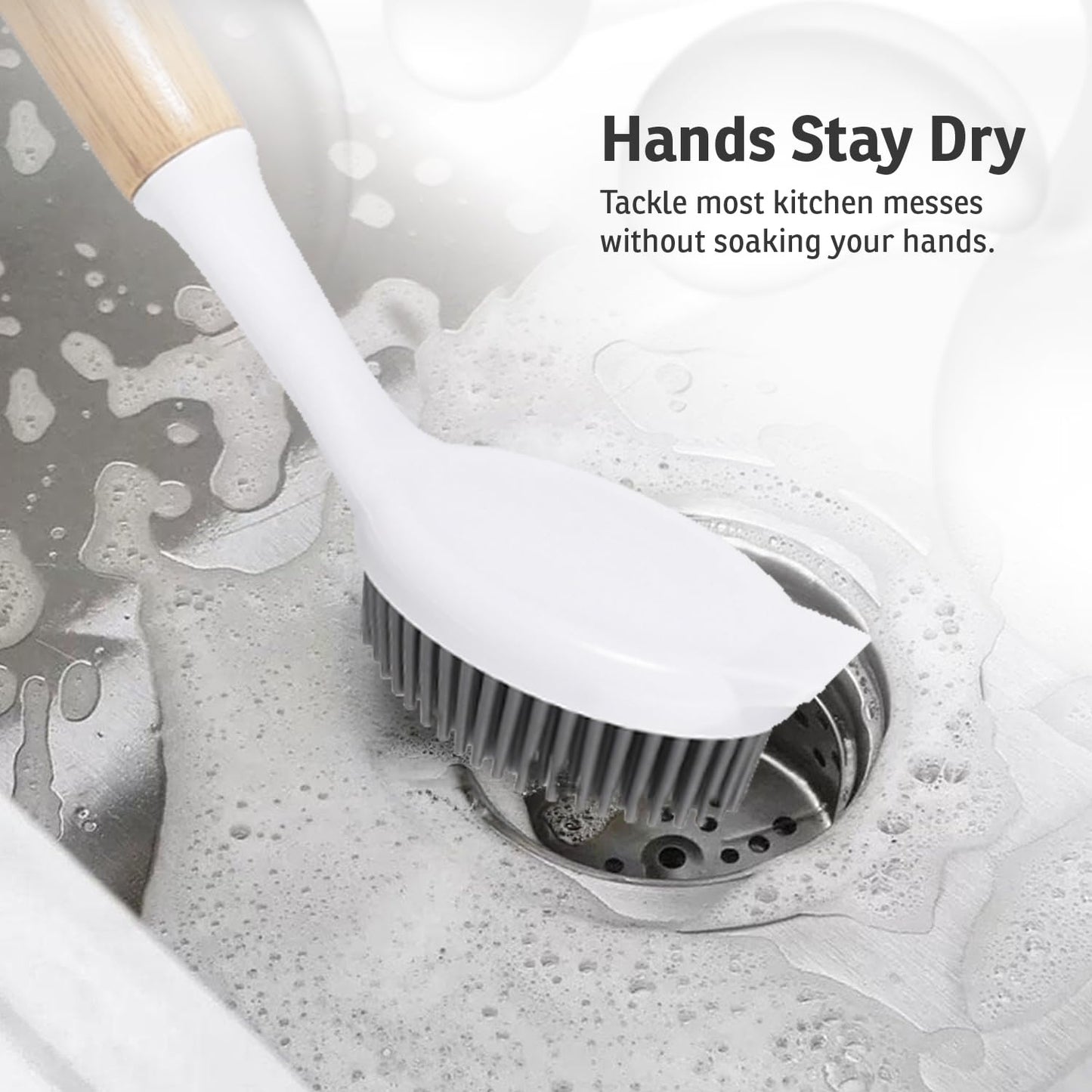 Bamboo Dish Brush with Handle – Kitchen Dish Brush with Nylon Bristles