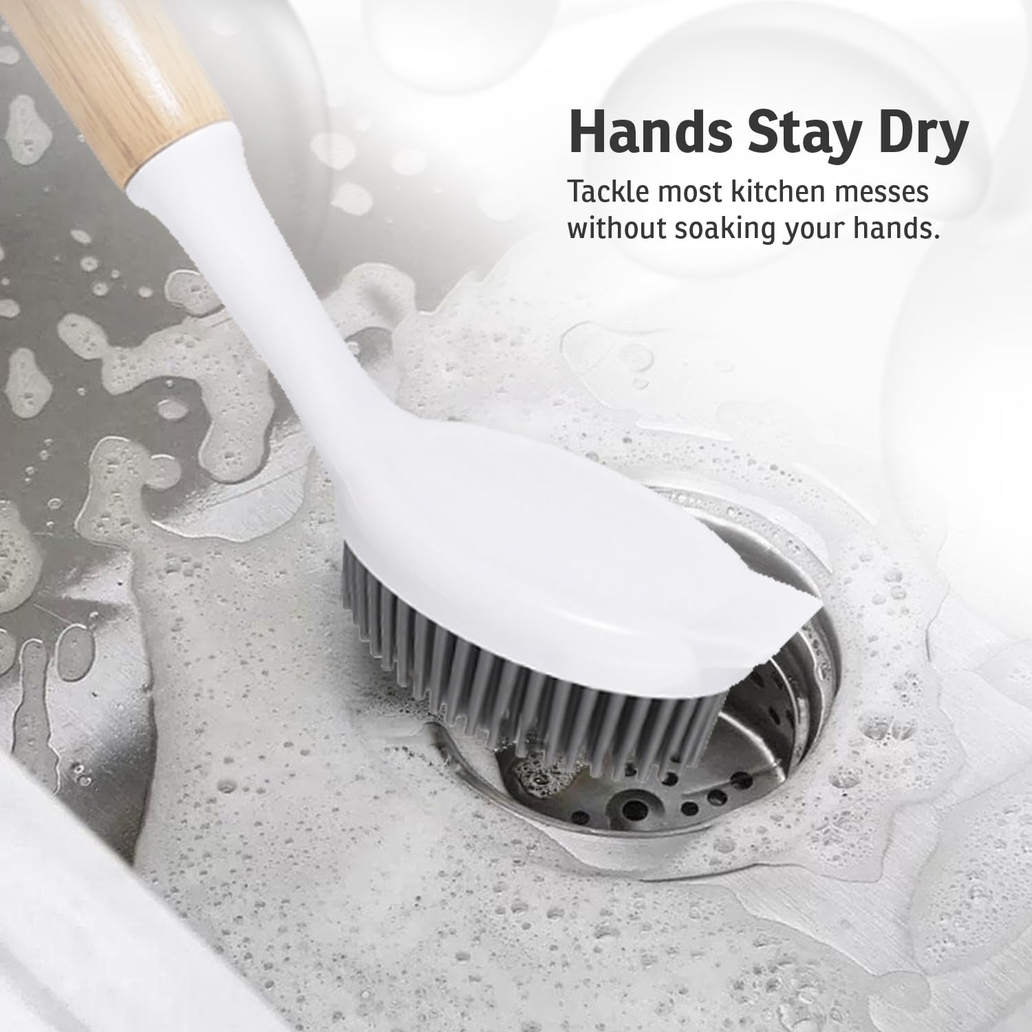 Bamboo Dish Brush with Handle – Kitchen Dish Brush with Nylon Bristles