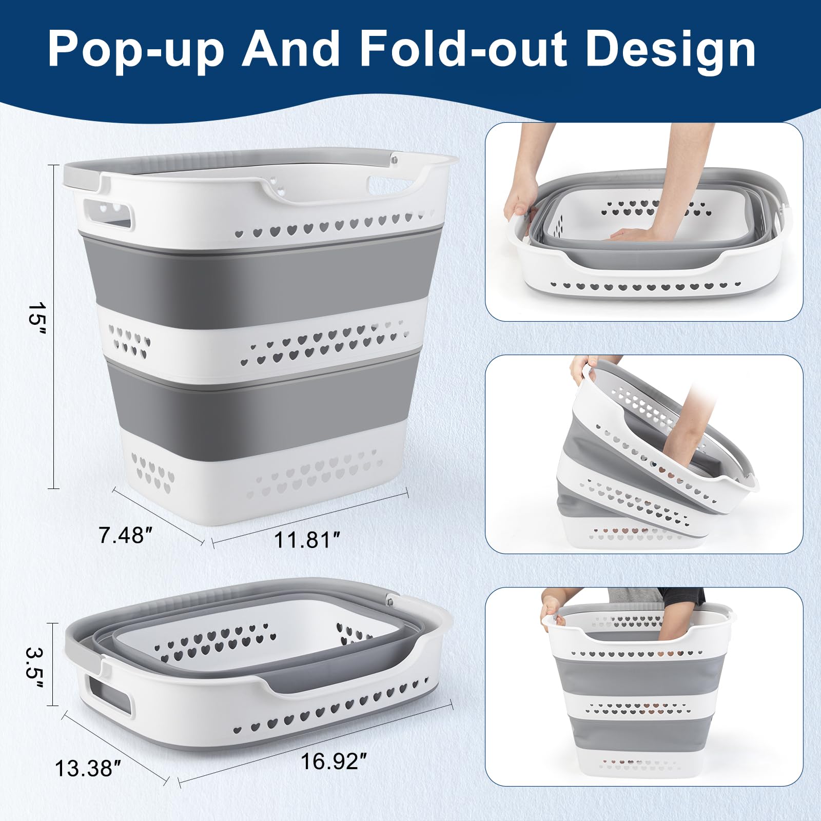 Collapsible Laundry Basket 42L Foldable Pop-Up Clothes Hamper for Dorm