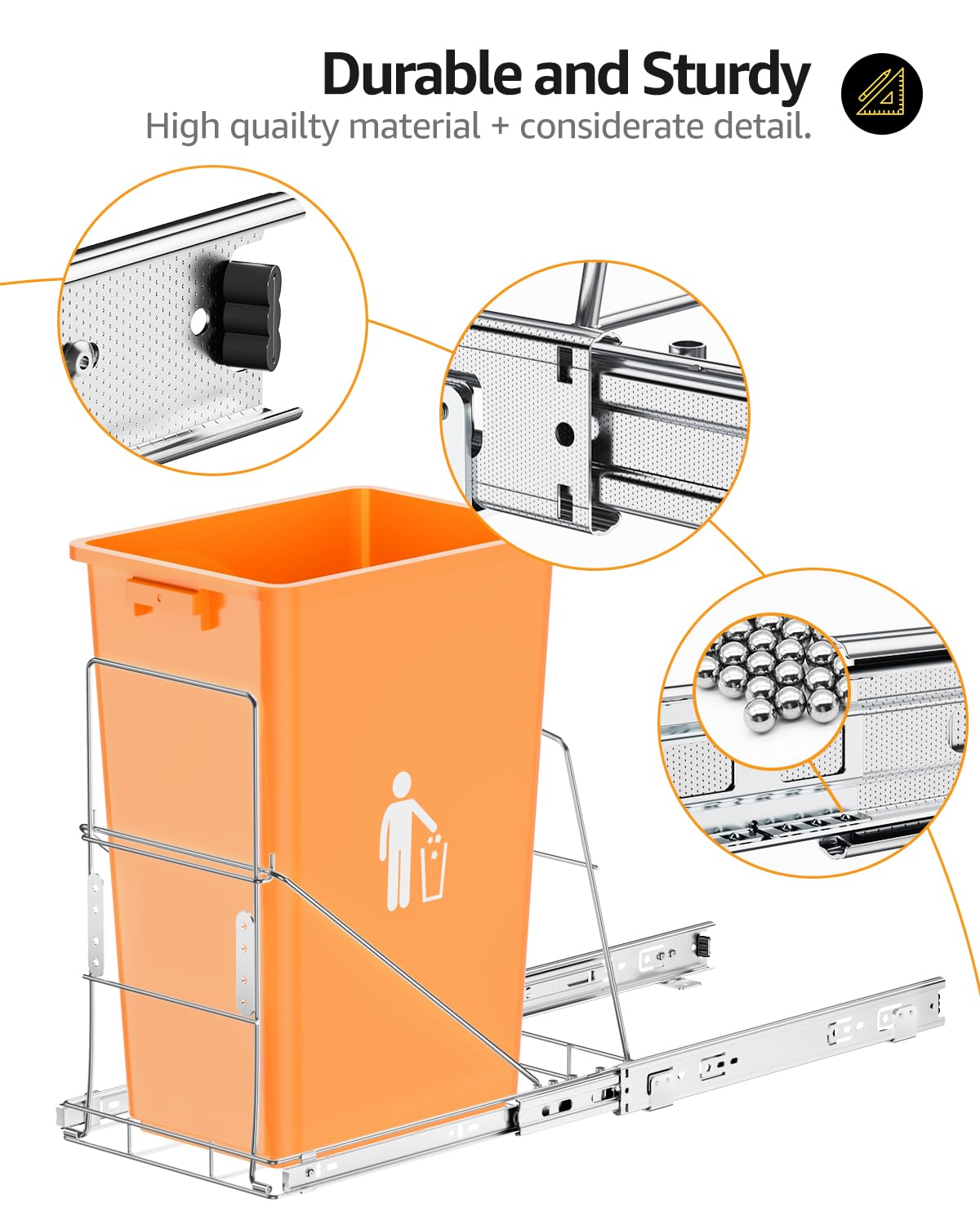 Pull Out Trash Can Under Cabinet, 7-13Gal Cabinet Trash Can Pull Out Kit with Door Mounting Kit,Under Sink Garbage Can Pull Out for Kitchen-Waste Bin Not Included