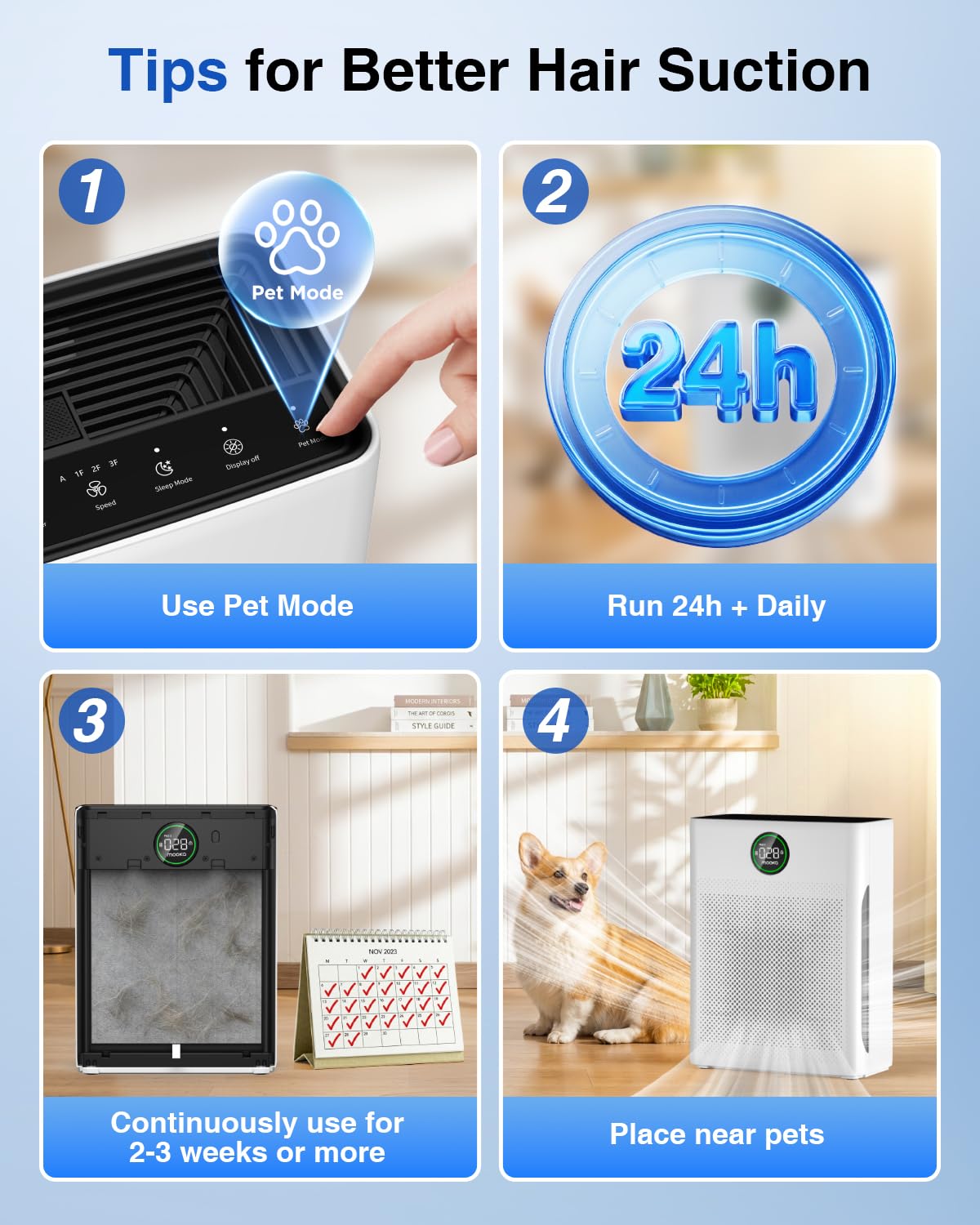 Air Purifiers for Home Large Room up to 2200sq.ft, MOOKA Air purifier for Home Pets with Washable