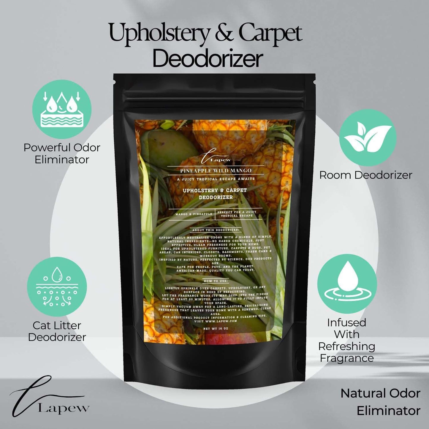 Pineapple Wild Mango Carpet Freshener Powder 16 oz | Powerful Odor Eliminator for Home | Upholstery Deodorizer | Carpet Deodorizer | Pet Urine | Cat Litter Box