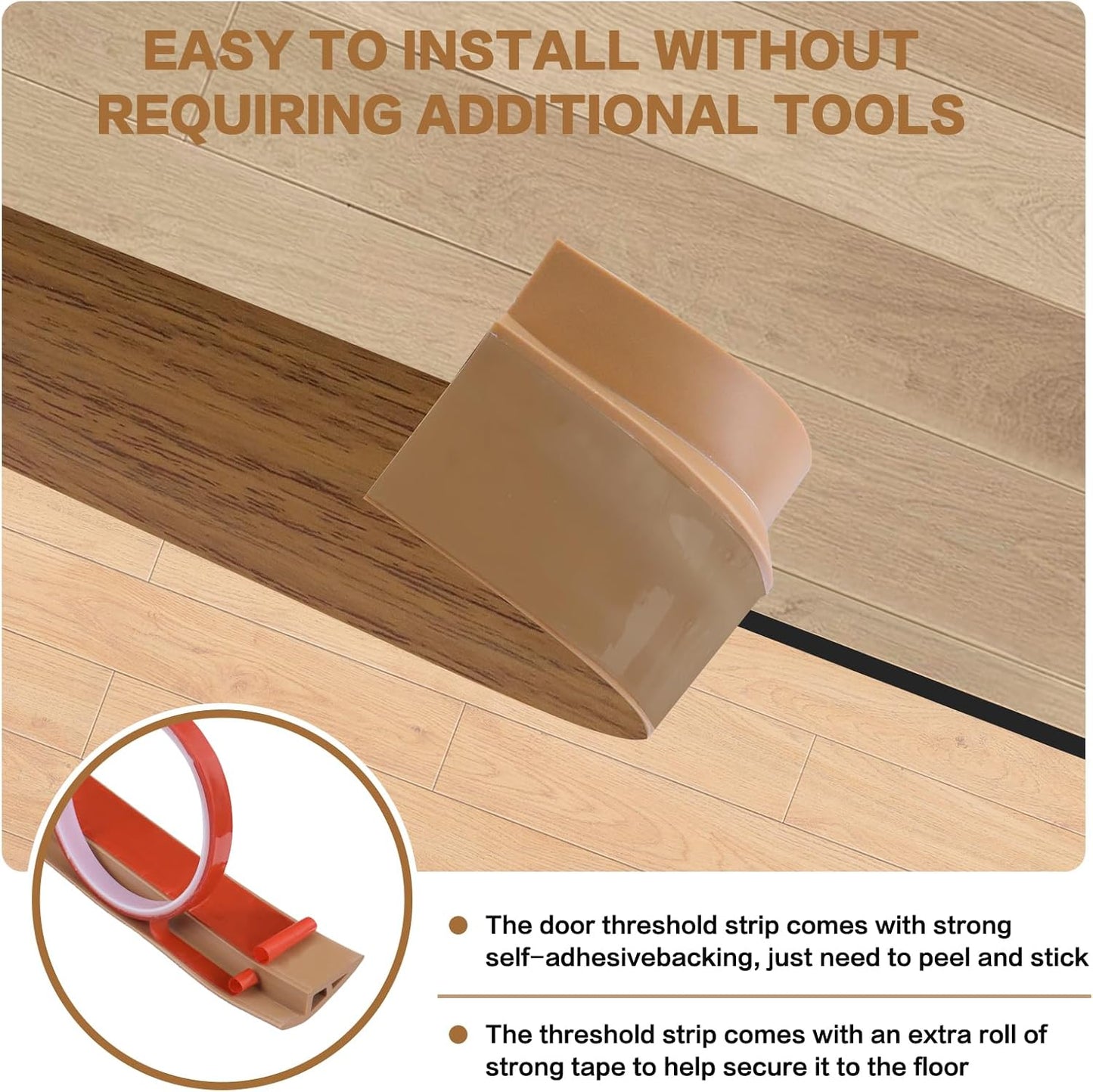 Floor Transition Strip Vinyl Door Threshold Ramp Self Adhesive Carpet Edging Strip Doorway Edge Trim, Overlap Edge Reducer for Laminate Carpet, Floor, Tile (Orange Oak, 2/5" to 3/5", 3.3Ft)