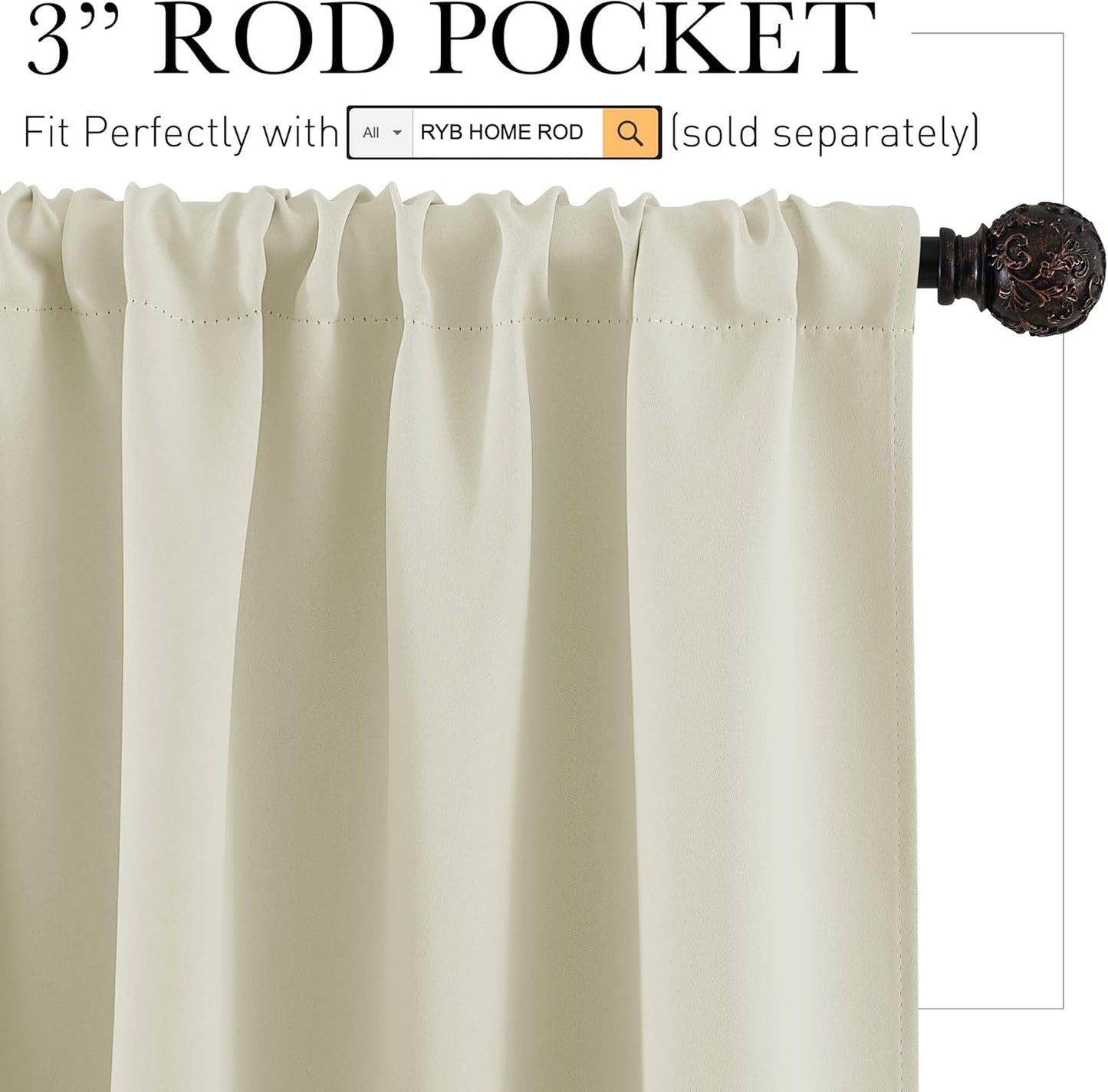 RYB HOME Bathroom Window Curtains - Super Soft Blackout Privacy Curtains for Baby Nursery Bedroom Basement Garege Workshop Kitchen Dining Living Room, W 29 x L 30, Beige, 2 Pcs