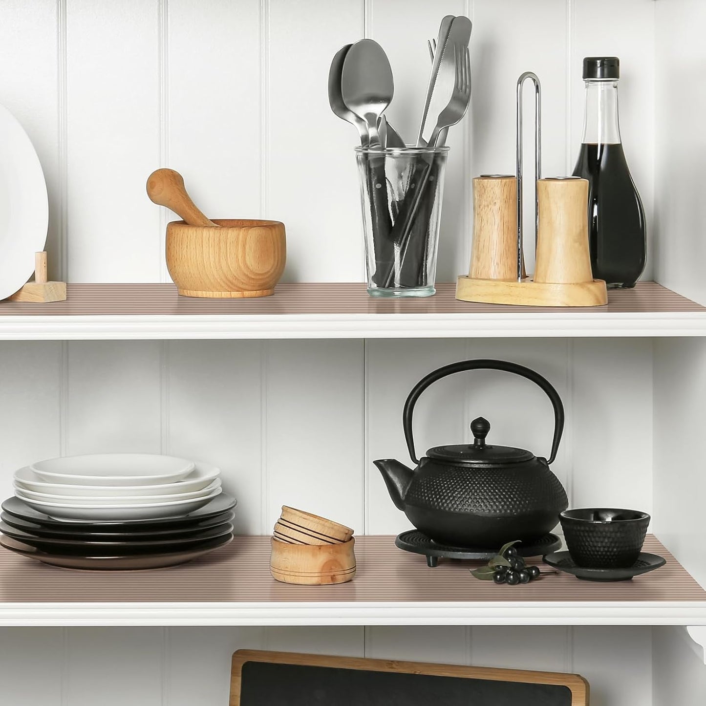 Shelf Liners for Kitchen Cabinets Drawer Liner Non Adhesive Cupboard Mat EVA Material Waterproof Refrigerator Mats Washable Fridge Liner for Cupboard and Desks Liner Beige 11.8 x 59 Inches