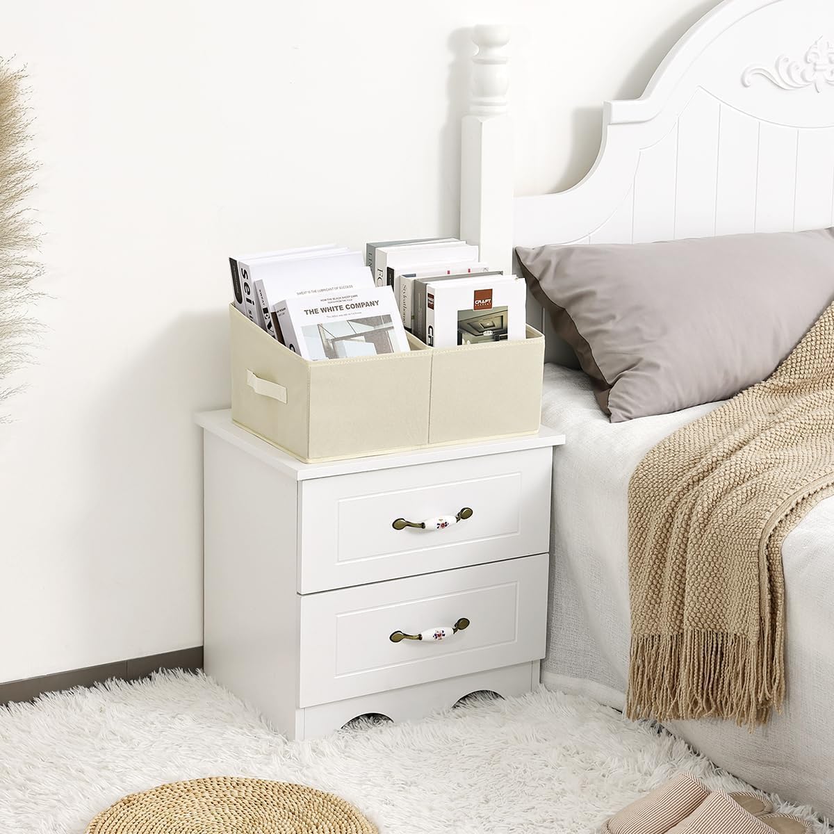 DIMJ Closet Storage Bins, 8 Pack Storage Baskets for Shelves, Foldable Shelf Organizer with Handle, Linen Closet Organizers and Storage for Clothes, Toys, Towel, Books (Beige)