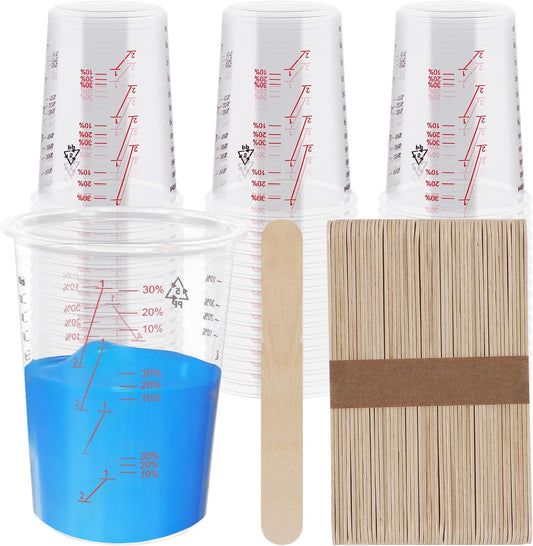 50-Pack Mixing Cups Set Paint Mixing Cups 20 oz (600ml) with 50 Wooden Sticks,Easy Measuring Ratios