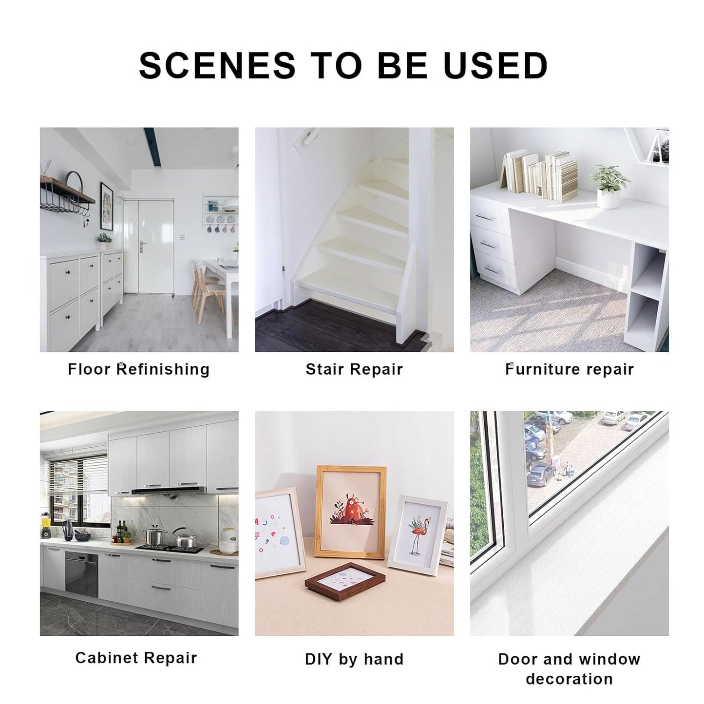 BOMEI PACK Wood Grain Repair Tape,Self Adhesive Repair Patch for Furniture, Floors, Cabinets, Windows, Doors, RV, Home Decor and DIY Projects (2, White)