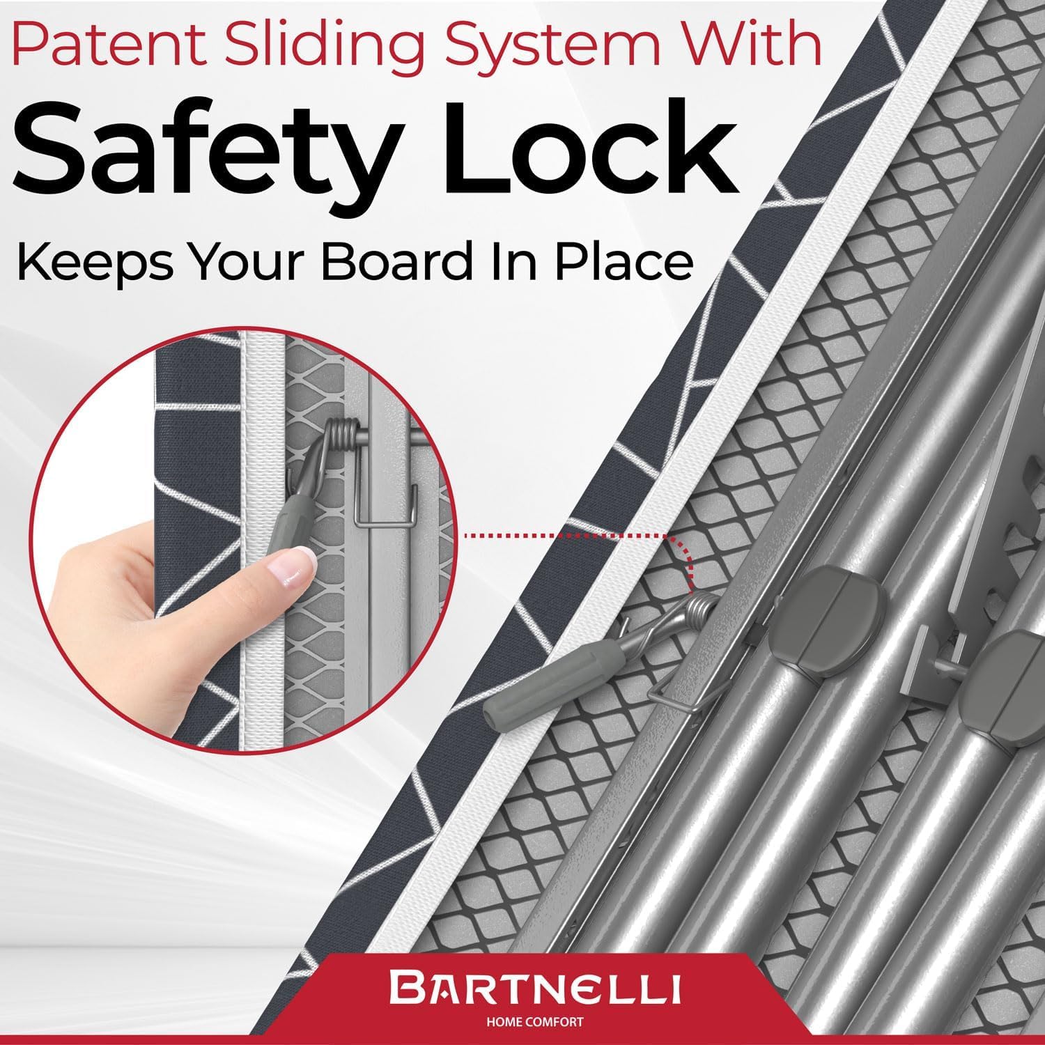 Bartnelli Compact Ironing Board, 13x43 Space-Saving Steel Foldable Iron Board, 4 Layer Cotton