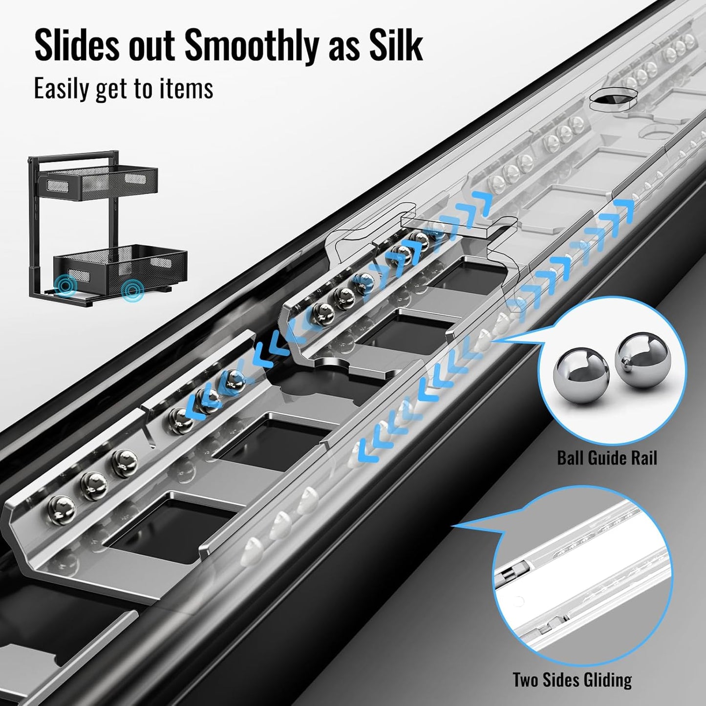 Under Sink Organizer, Silk-Smooth Metal Sliding Drawer Organizers and Storage Rack, Pull Out Cabinet Shelf for Kitchen, Bathroom, Pantry, Cabinet, Closet