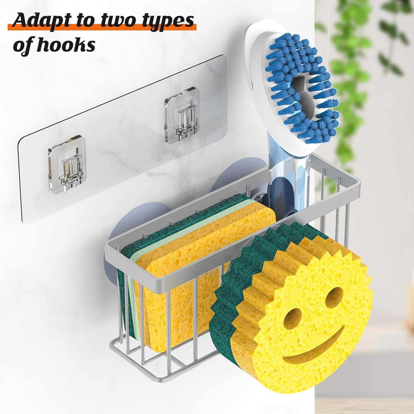Sponge Holder Smiley Face,Sink Caddy,Sink Organizer Sponge Holder with 2 PCS Suction Cups/1 PCS Adhesive Strips, Designed for Sponge, Soap, Dish brush, Scrubber-Gary