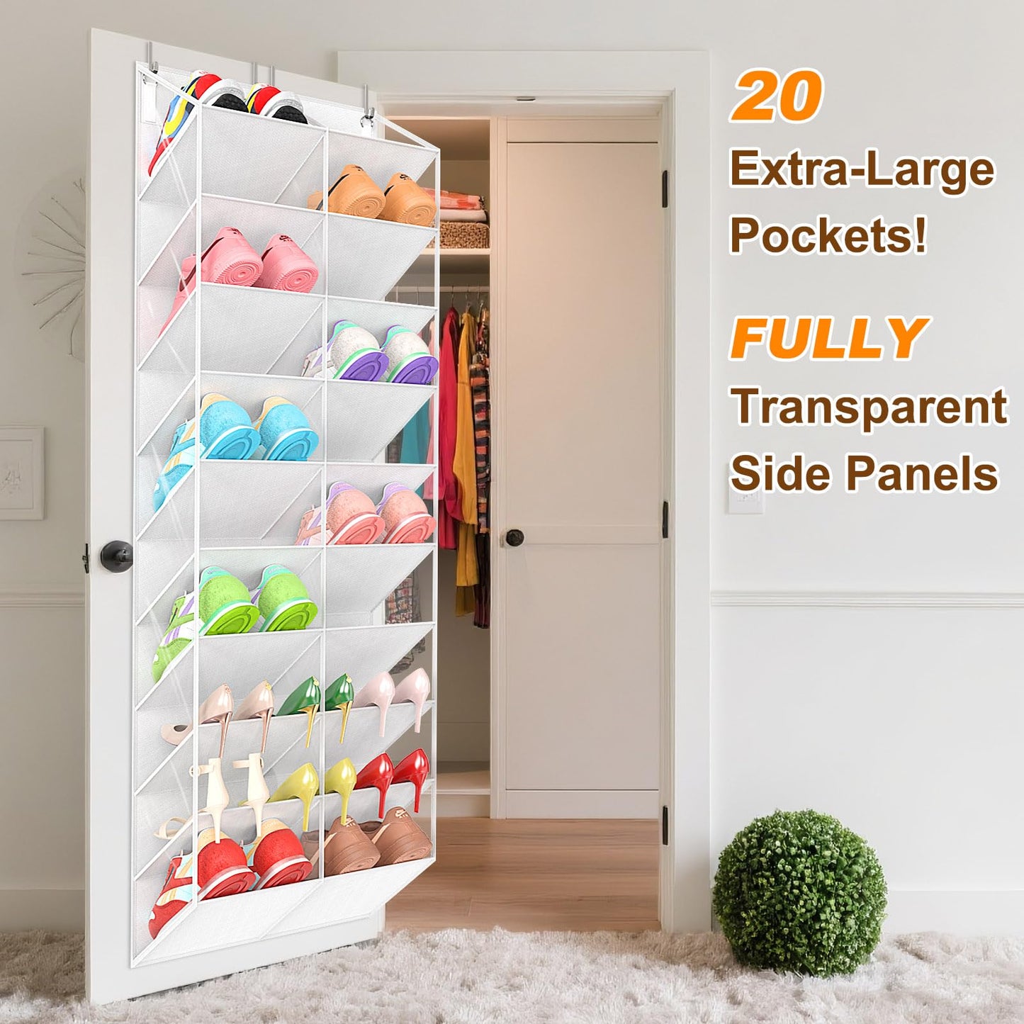 UVIAHOMI 20-30 Pairs Over the Door Shoe Organizer, Clear Pockets Hanging Shoe Storage for Closet