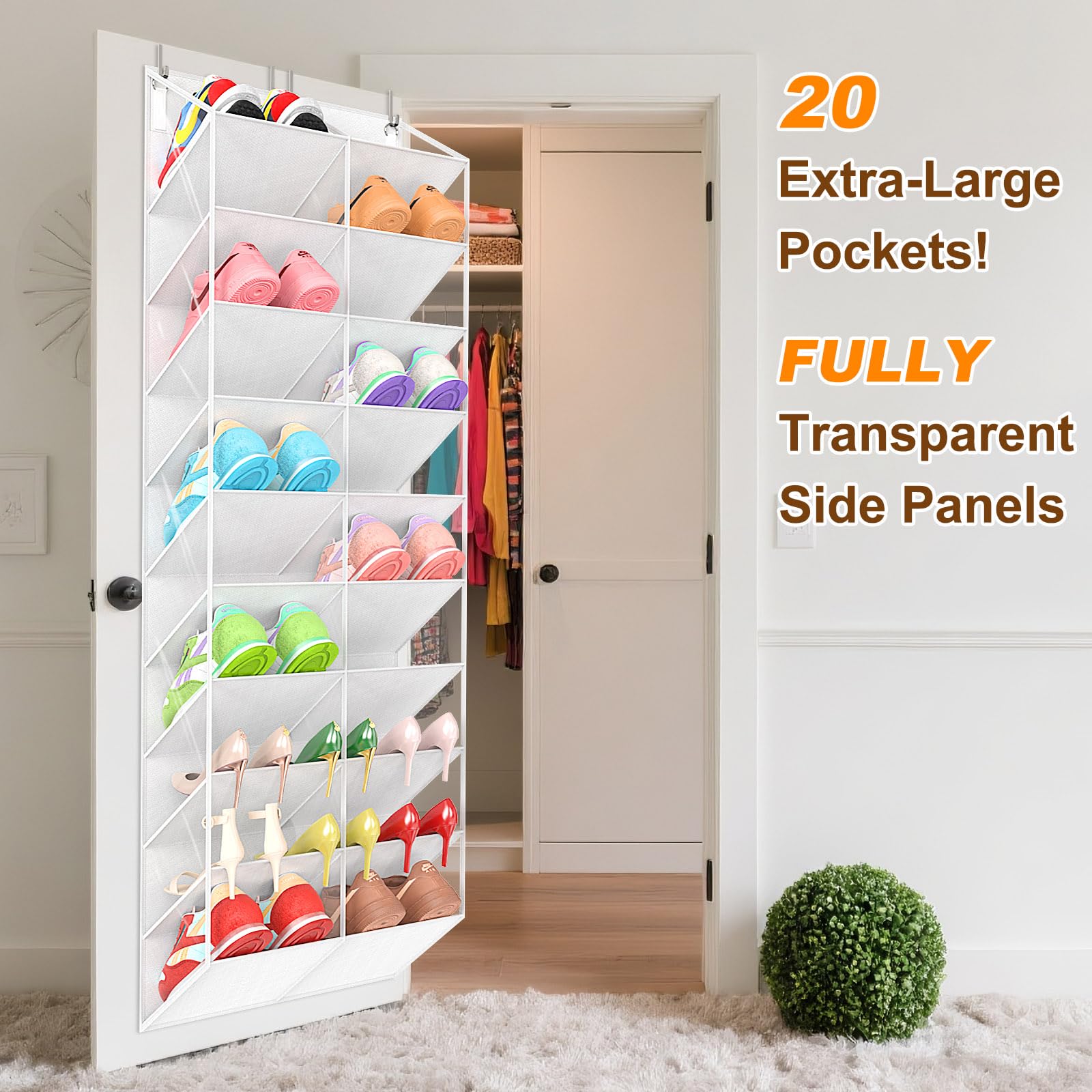UVIAHOMI 20-30 Pairs Over the Door Shoe Organizer, Clear Pockets Hanging Shoe Storage for Closet