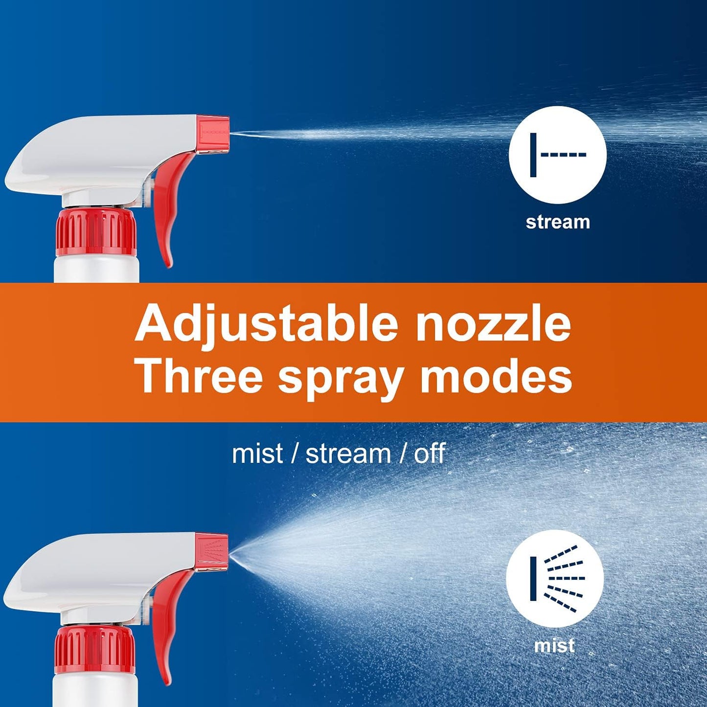 Veco Spray Bottle (5 Pack,32 Oz) with Measurements and Adjustable Nozzle(Mist & Stream Mode), HDPE Plastic Spray Bottles for Cleaning Solution, Household/Commercial/Industrial Use, No Leak and Clog