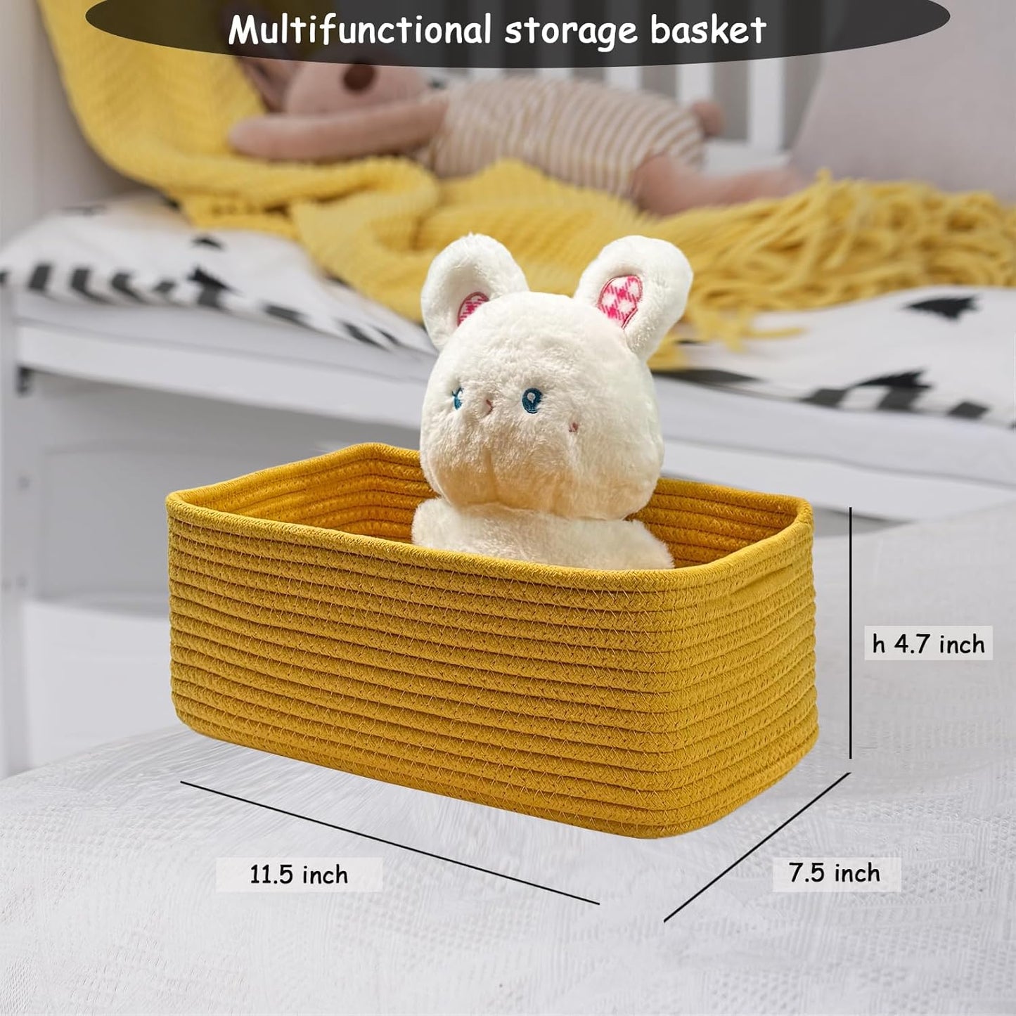 COMFY-HOMI 11.5"x7.5"x4.7" Storage Baskets for Organizing | Cotton Rope Woven Basket | Toy Storage Bin Box | Basket for Shelves, Closet Organizer Bin, Decorative Closet Shelf, 3 Pack, Yellow