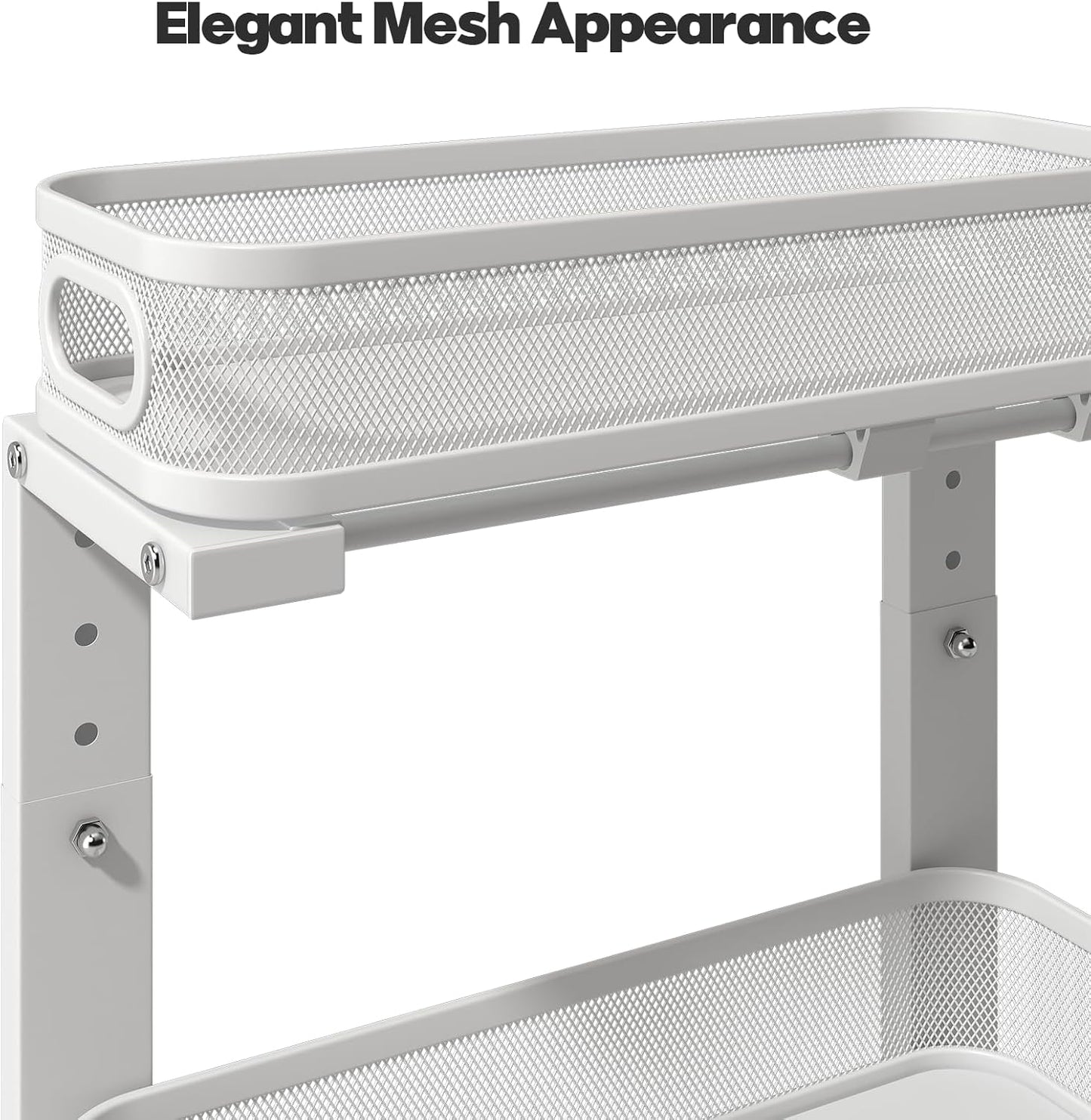 1 Pack 15.7IN-Depth Under Sink Organizer With Smooth Cylindrical Rail,2-Tier Pull Out Multi-Purpose Cabinet Storage for Bathroom&Kitchen,Height Adjustable,Rust-resistant Coating-White